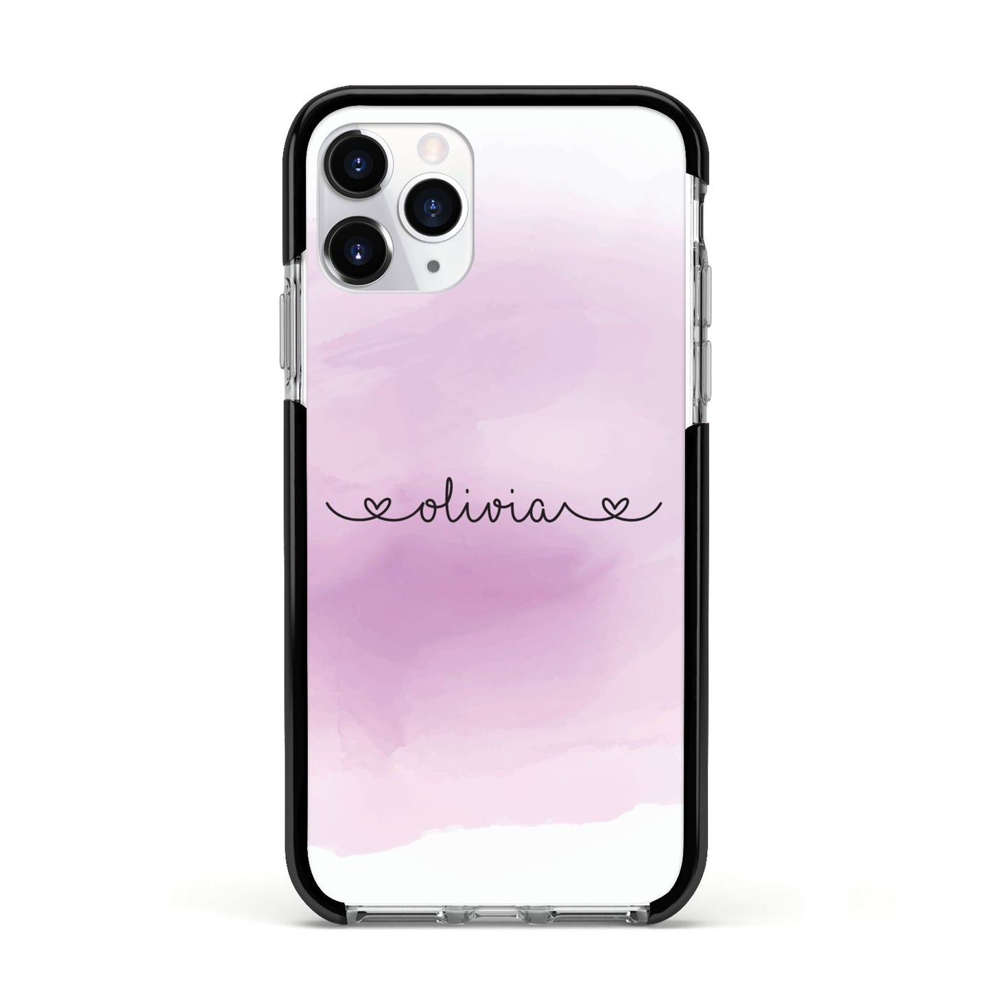 Personalised Handwritten Name Hearts Apple iPhone 11 Pro in Silver with Black Impact Case