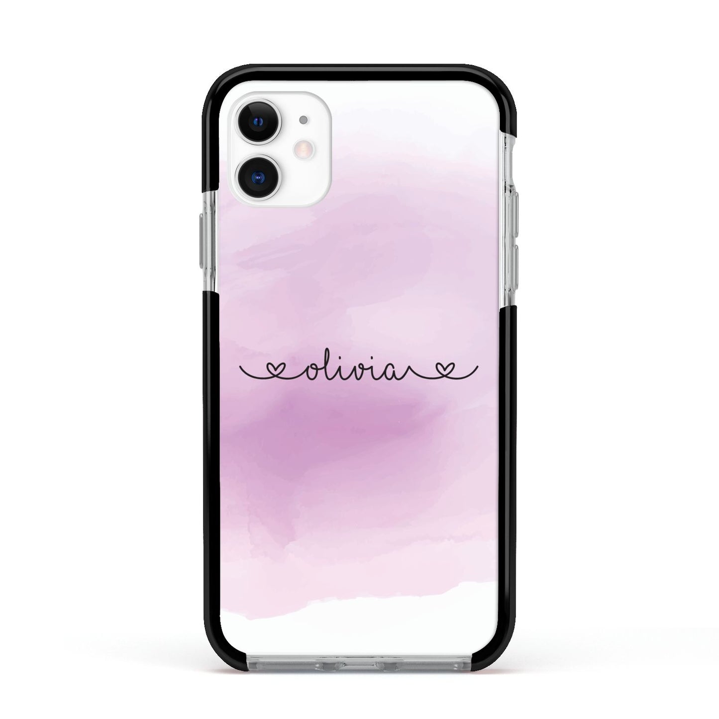Personalised Handwritten Name Hearts Apple iPhone 11 in White with Black Impact Case