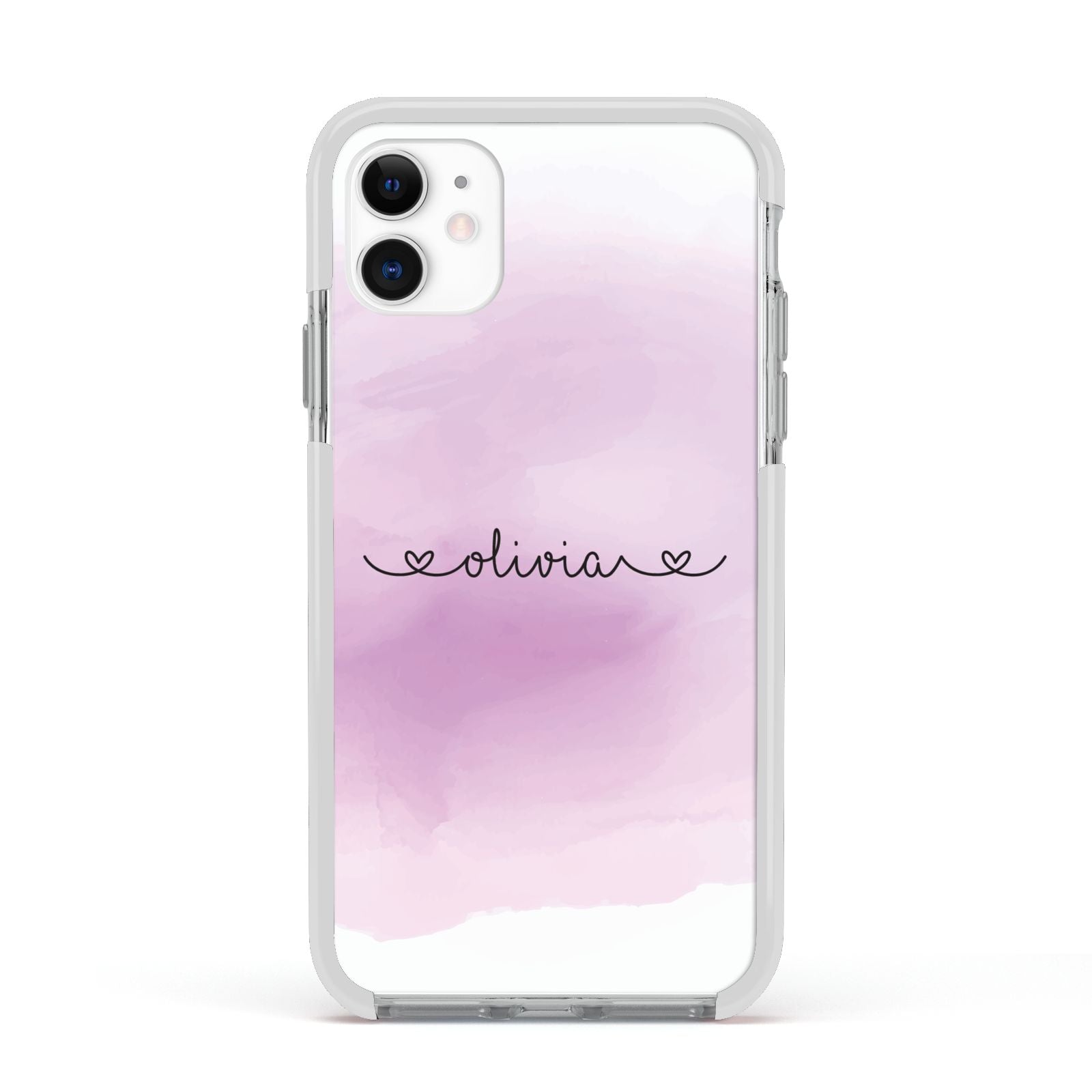 Personalised Handwritten Name Hearts Apple iPhone 11 in White with White Impact Case