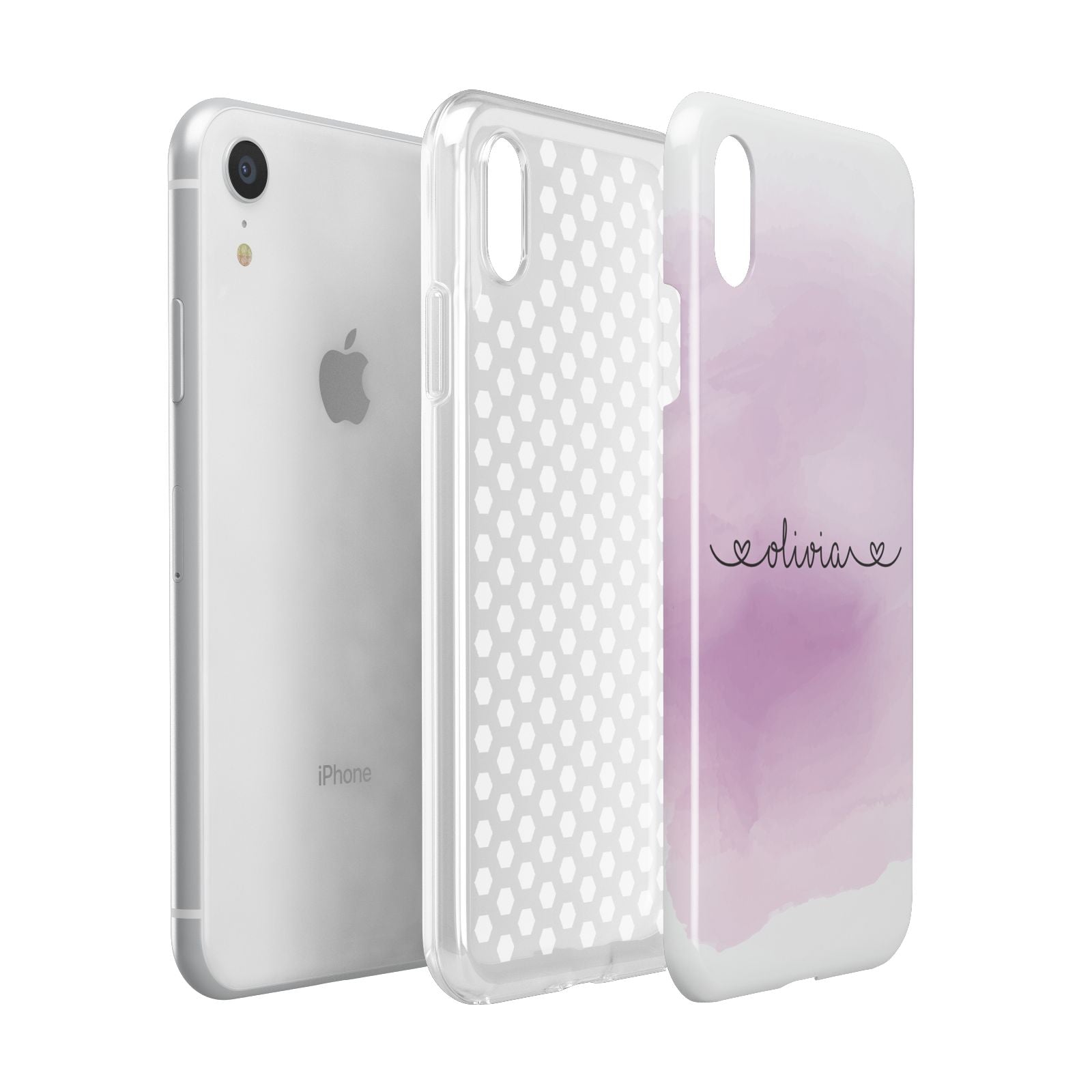 Personalised Handwritten Name Hearts Apple iPhone XR White 3D Tough Case Expanded view