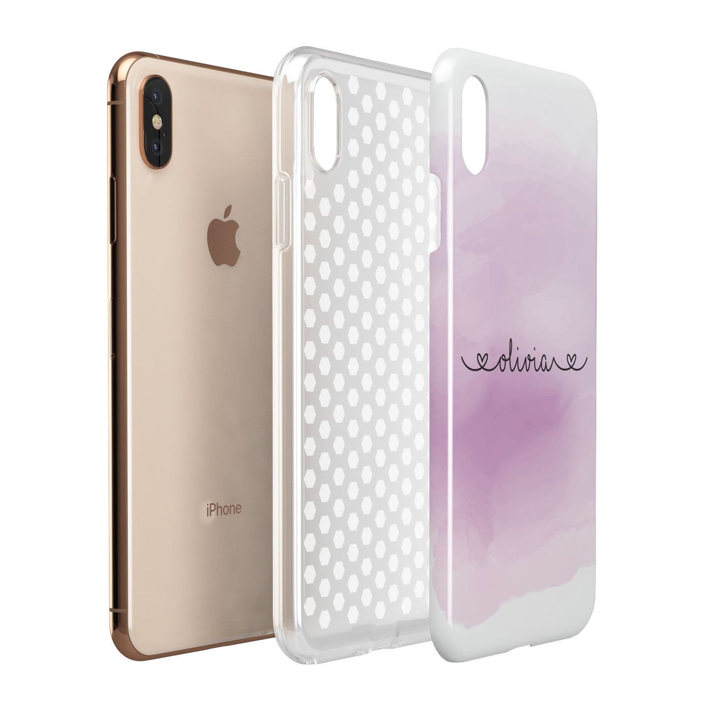 Personalised Handwritten Name Hearts Apple iPhone Xs Max 3D Tough Case Expanded View