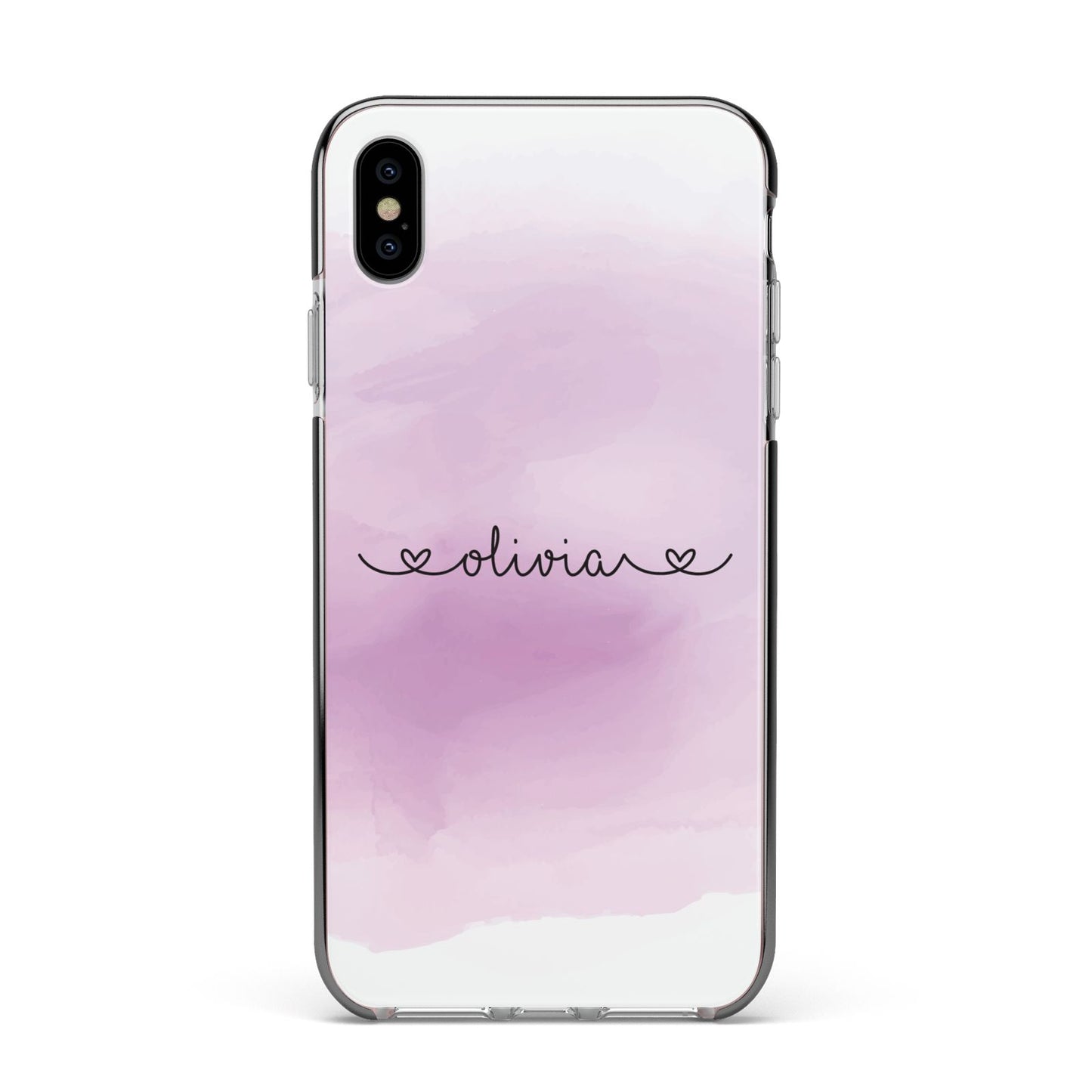 Personalised Handwritten Name Hearts Apple iPhone Xs Max Impact Case Black Edge on Silver Phone
