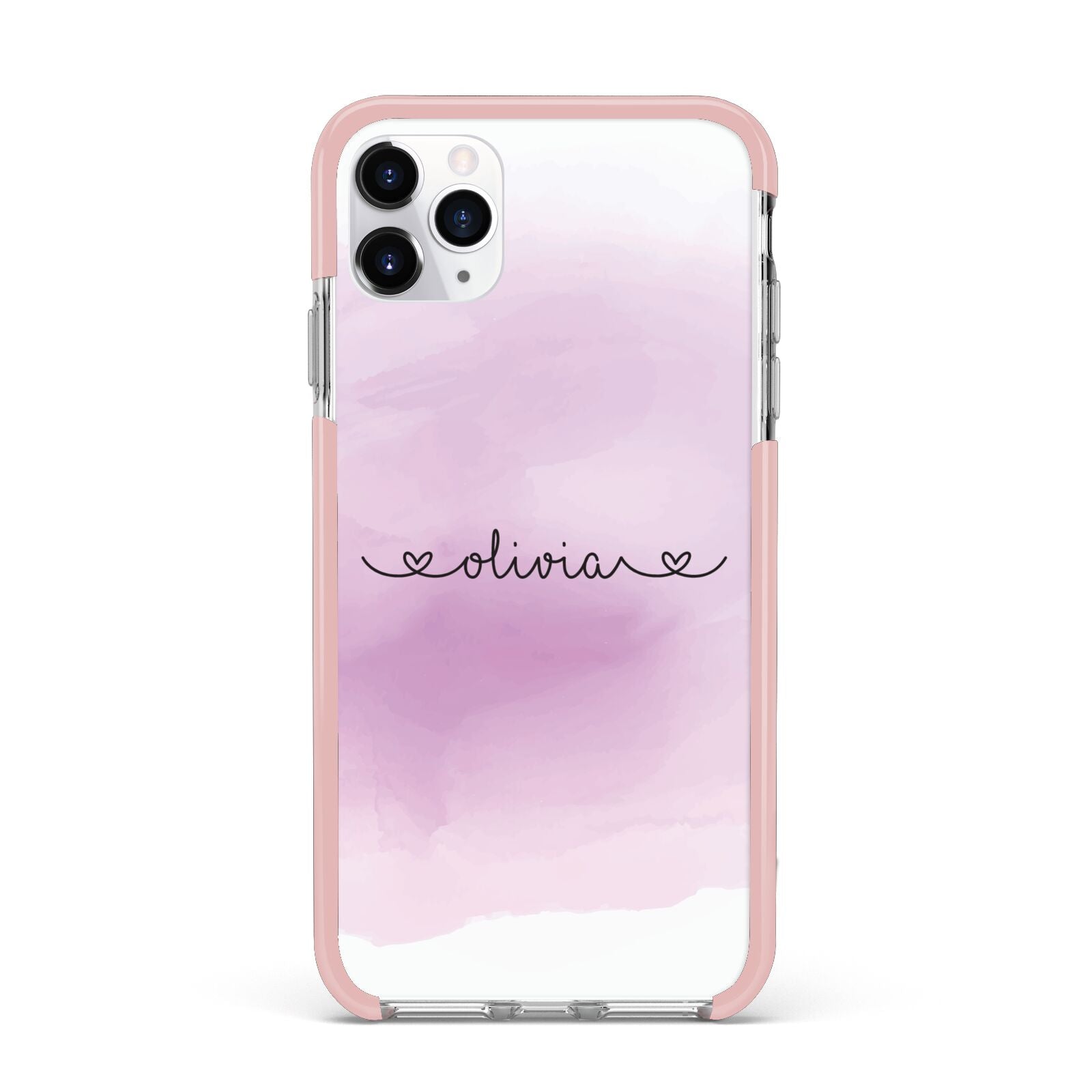 Personalised Handwritten Name Hearts iPhone 11 Pro Max Impact Pink Edge Case
