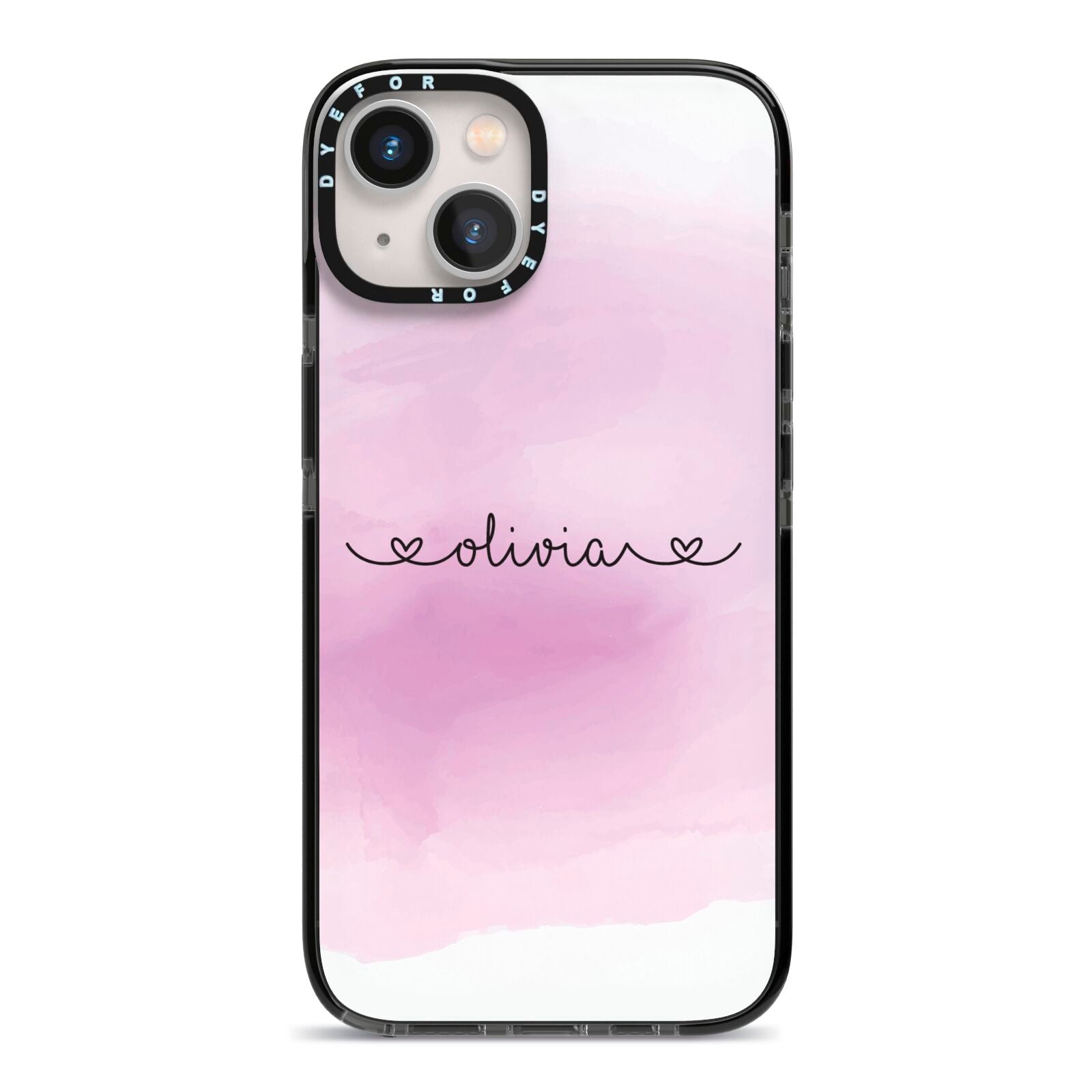 Personalised Handwritten Name Hearts iPhone 13 Black Impact Case on Silver phone