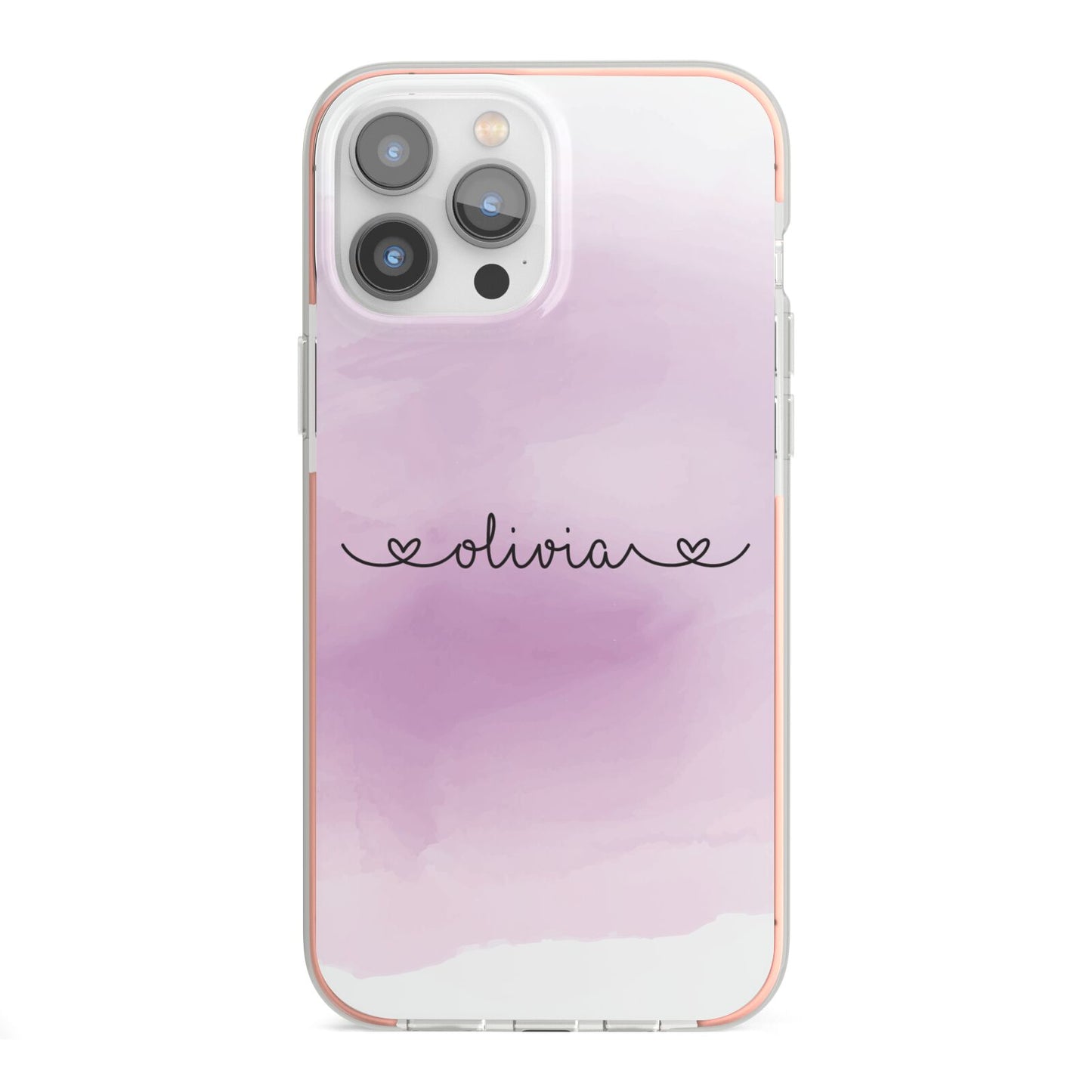 Personalised Handwritten Name Hearts iPhone 13 Pro Max TPU Impact Case with Pink Edges