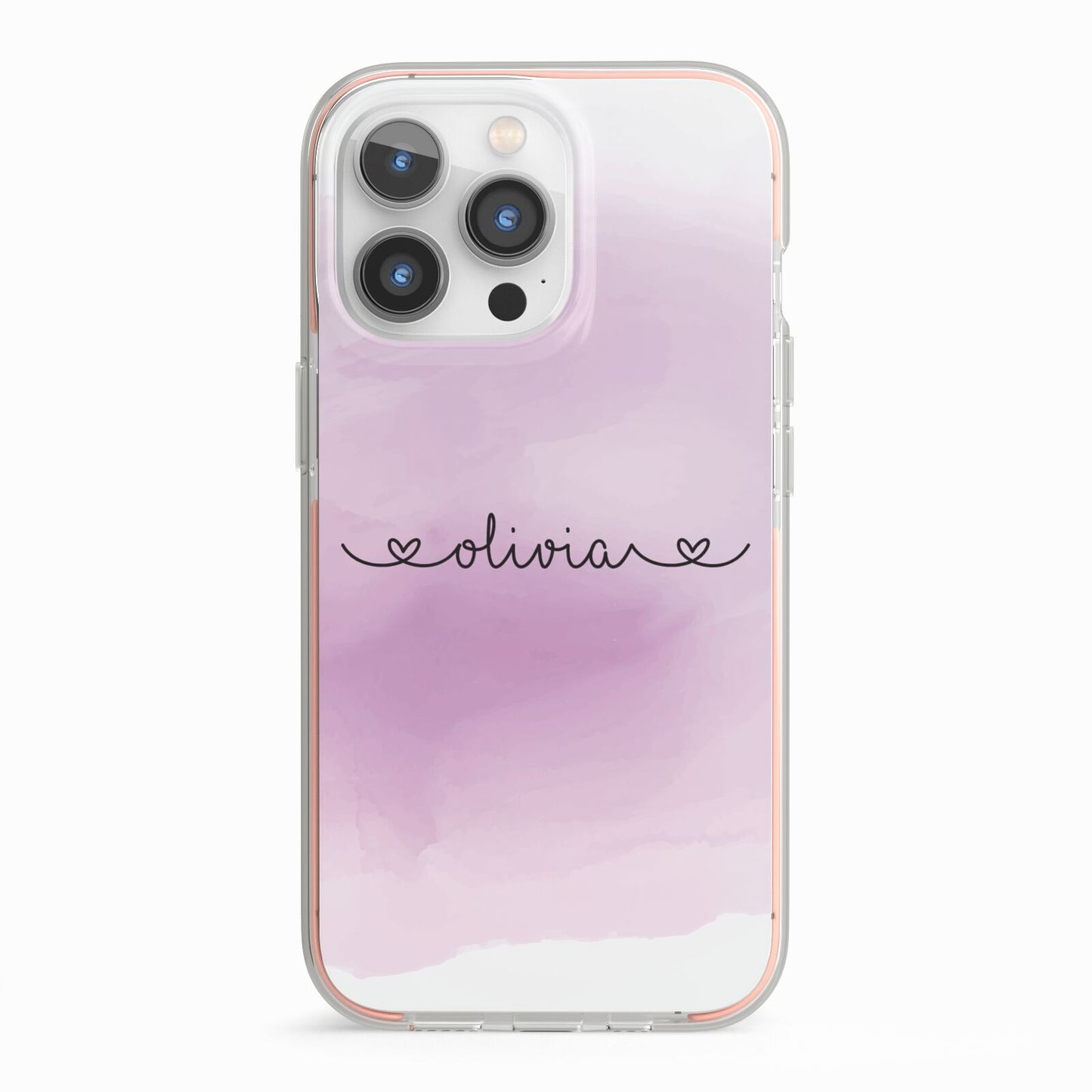 Personalised Handwritten Name Hearts iPhone 13 Pro TPU Impact Case with Pink Edges