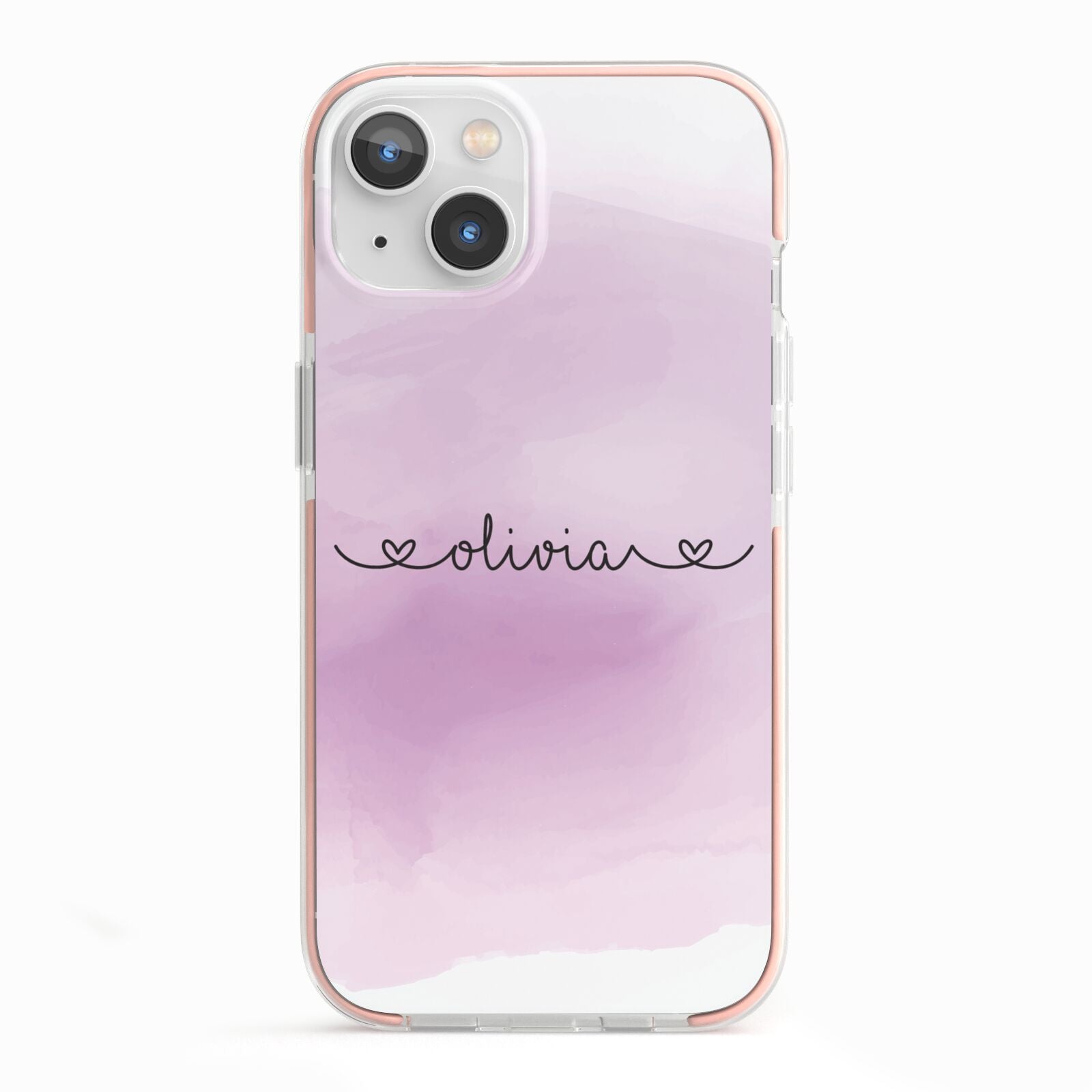 Personalised Handwritten Name Hearts iPhone 13 TPU Impact Case with Pink Edges