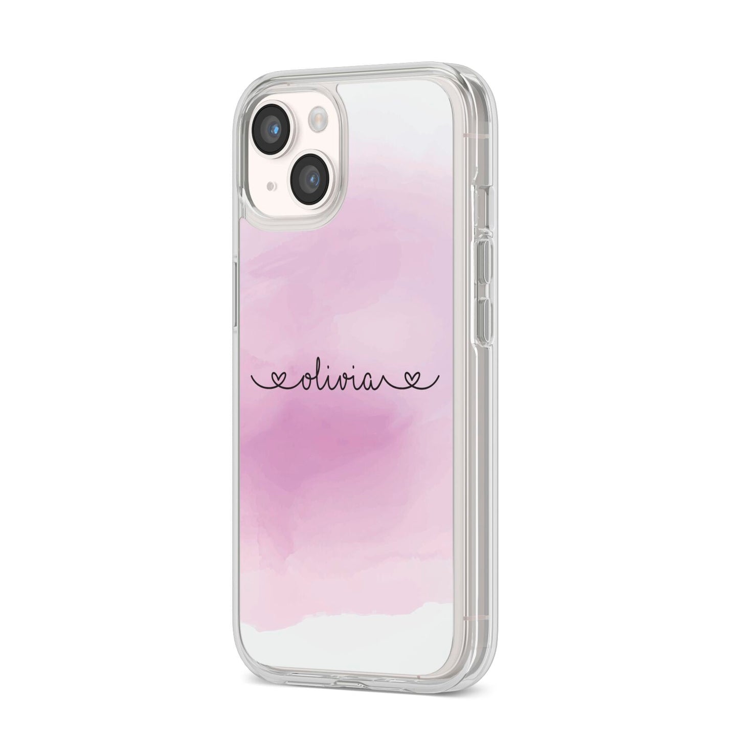 Personalised Handwritten Name Hearts iPhone 14 Clear Tough Case Starlight Angled Image