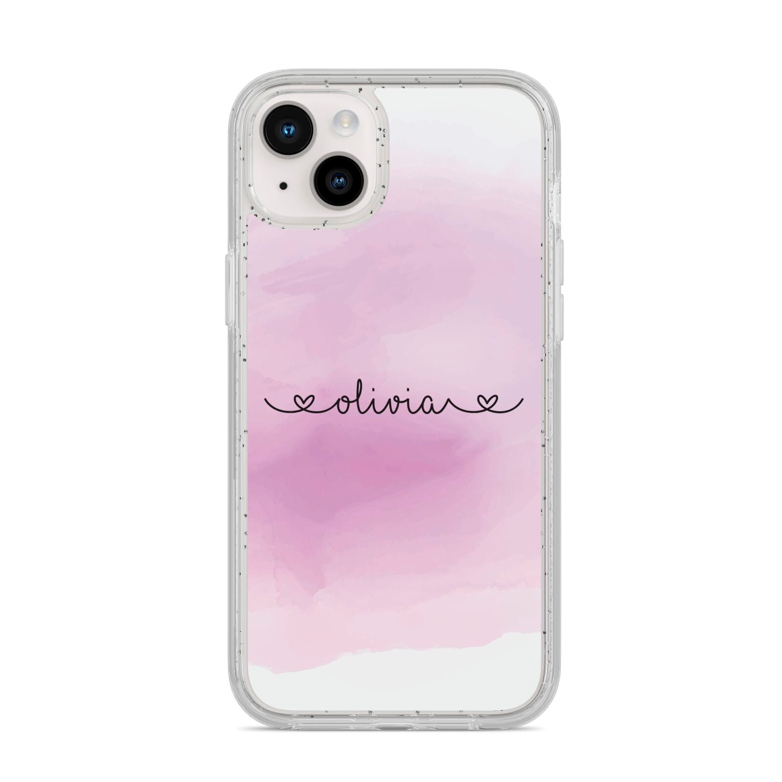 Personalised Handwritten Name Hearts iPhone 14 Plus Glitter Tough Case Starlight