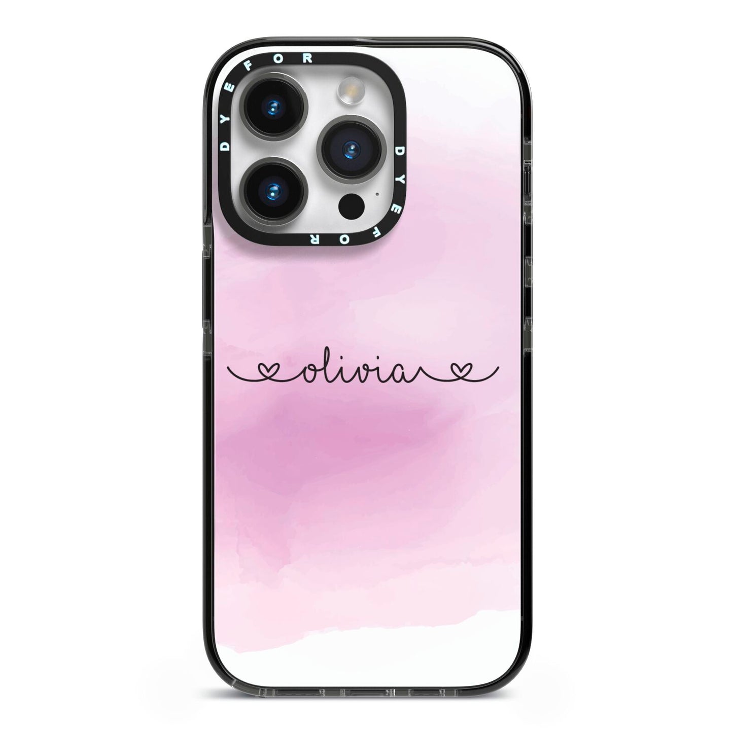 Personalised Handwritten Name Hearts iPhone 14 Pro Black Impact Case on Silver phone