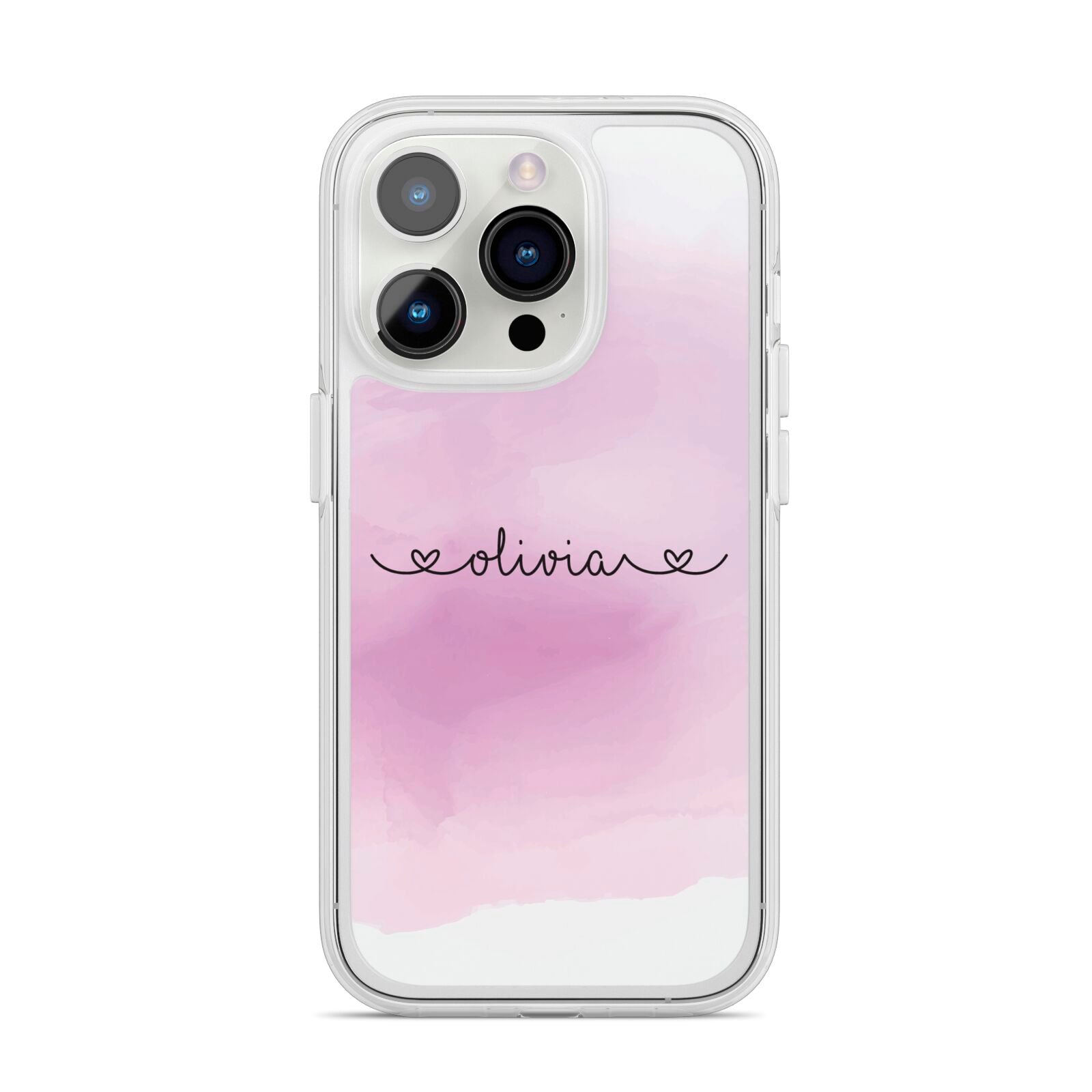 Personalised Handwritten Name Hearts iPhone 14 Pro Clear Tough Case Silver