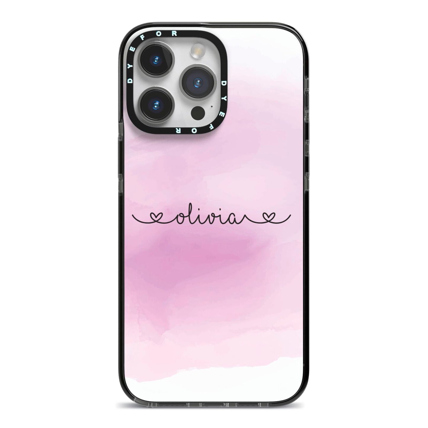 Personalised Handwritten Name Hearts iPhone 14 Pro Max Black Impact Case on Silver phone