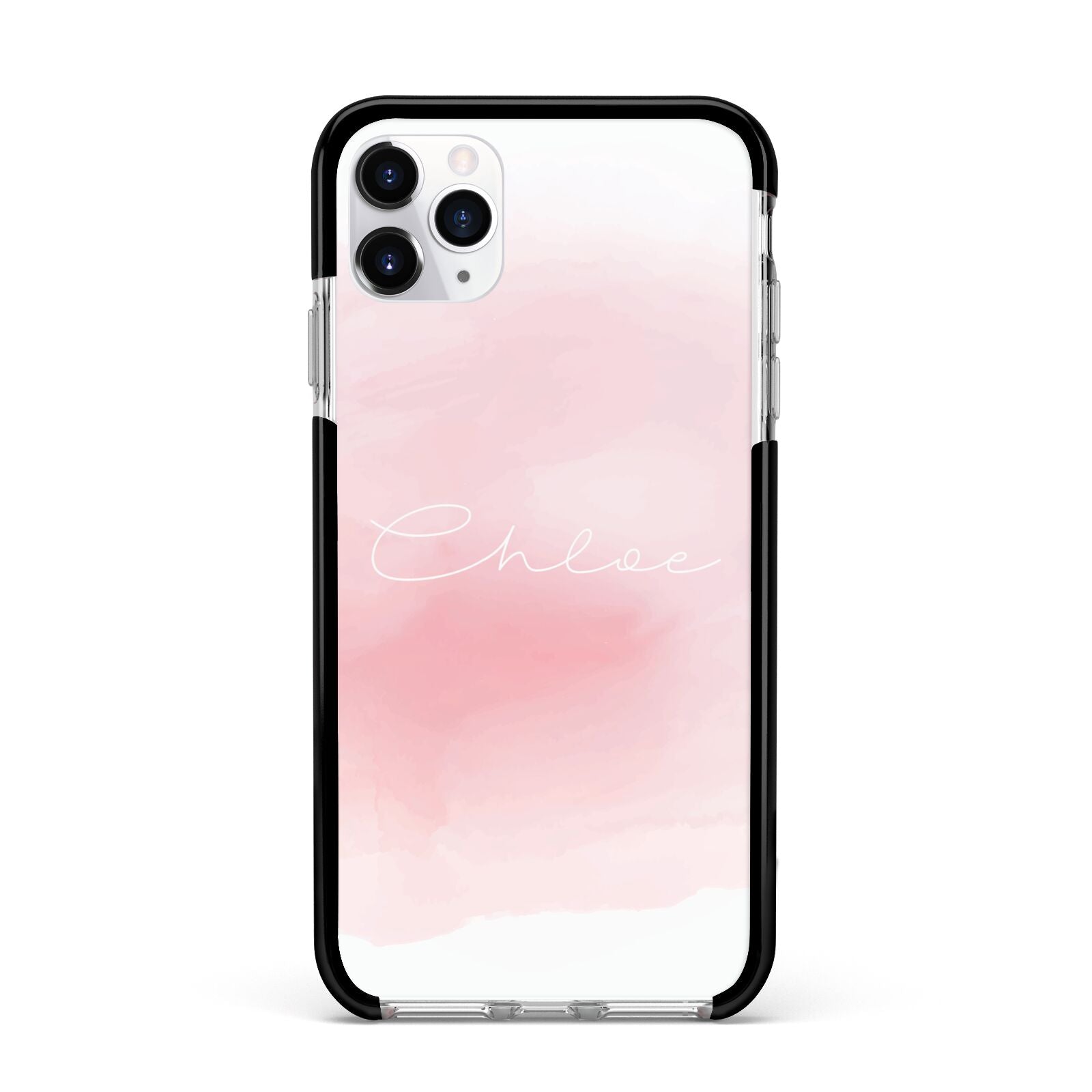 Personalised Handwritten Name Watercolour Apple iPhone 11 Pro Max in Silver with Black Impact Case