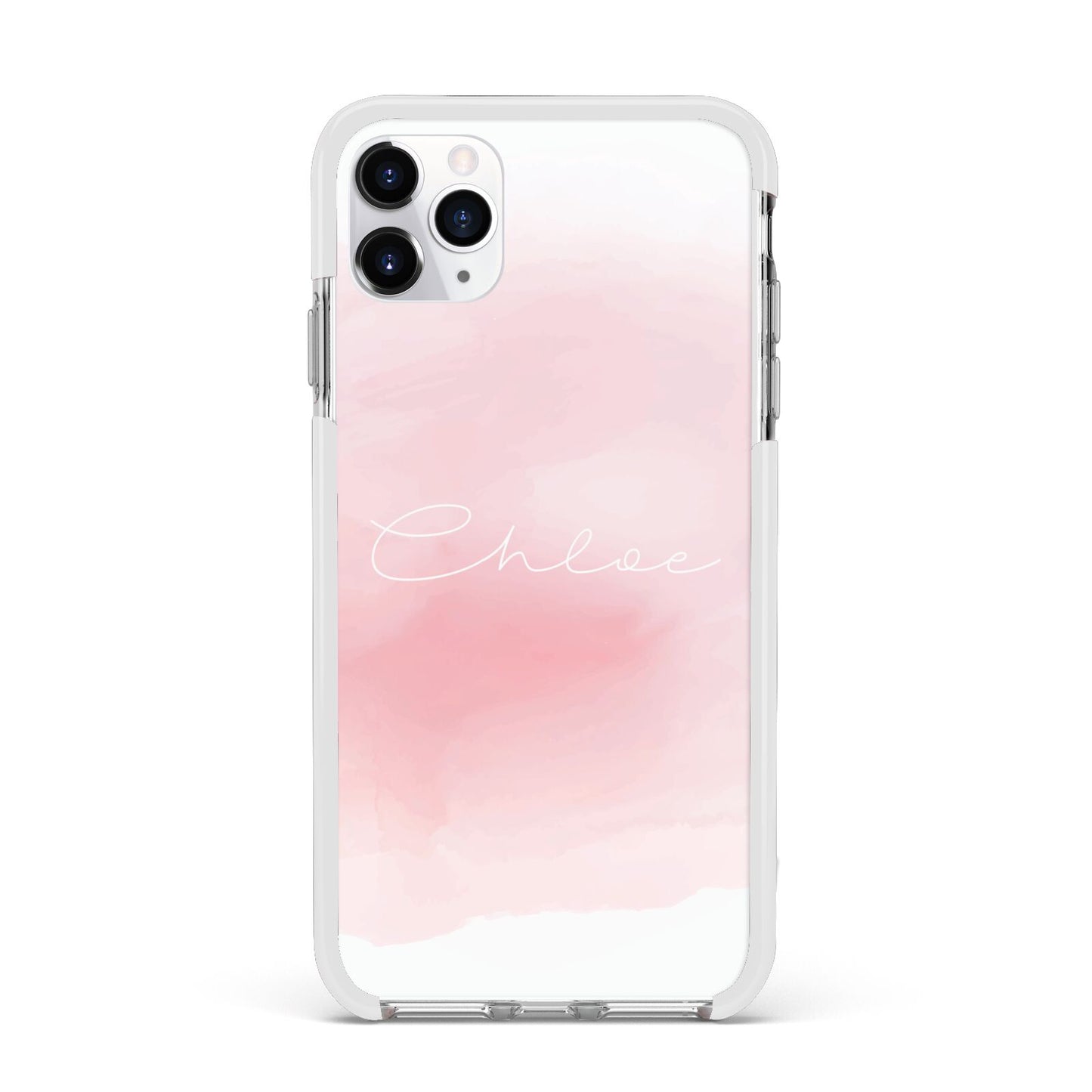 Personalised Handwritten Name Watercolour Apple iPhone 11 Pro Max in Silver with White Impact Case