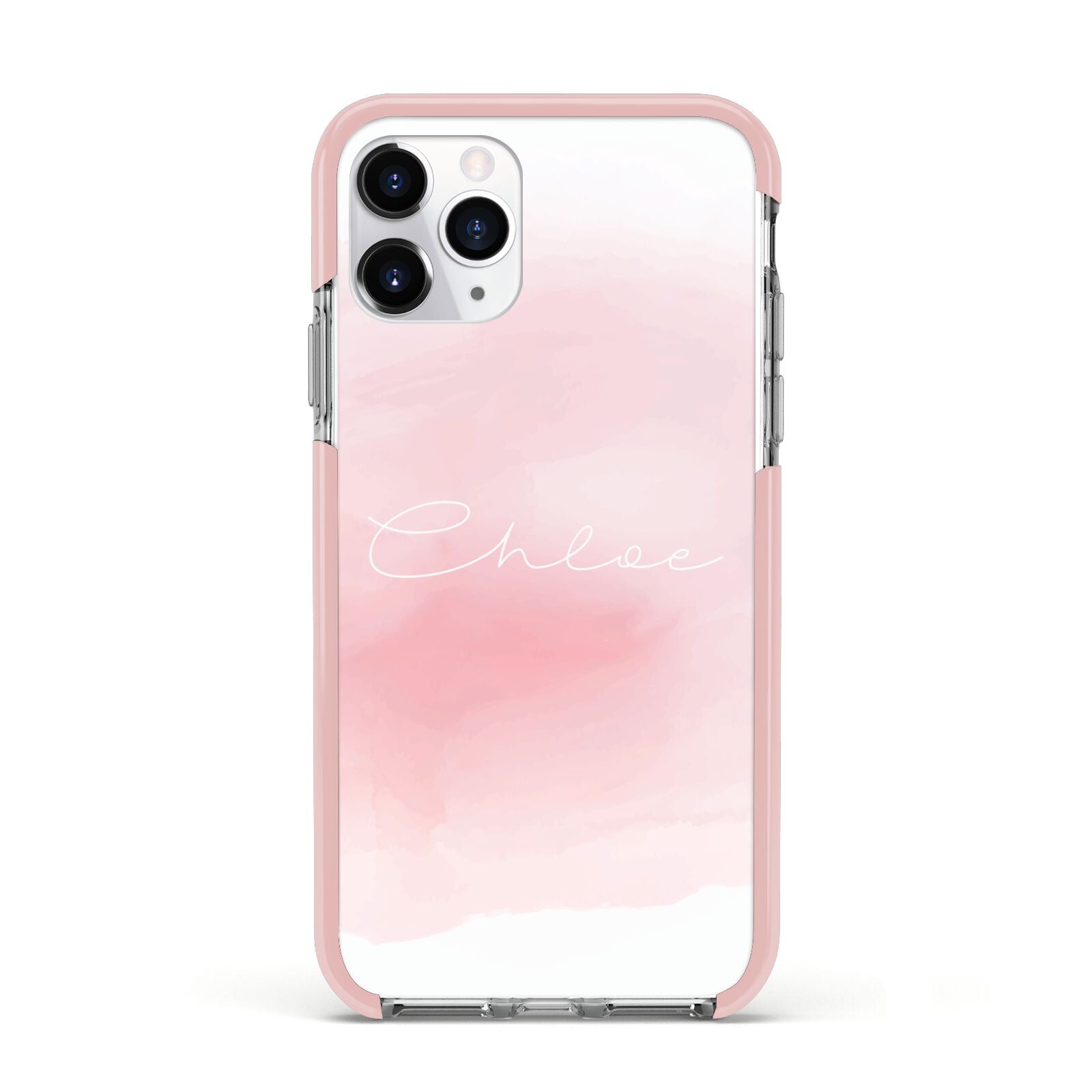 Personalised Handwritten Name Watercolour Apple iPhone 11 Pro in Silver with Pink Impact Case