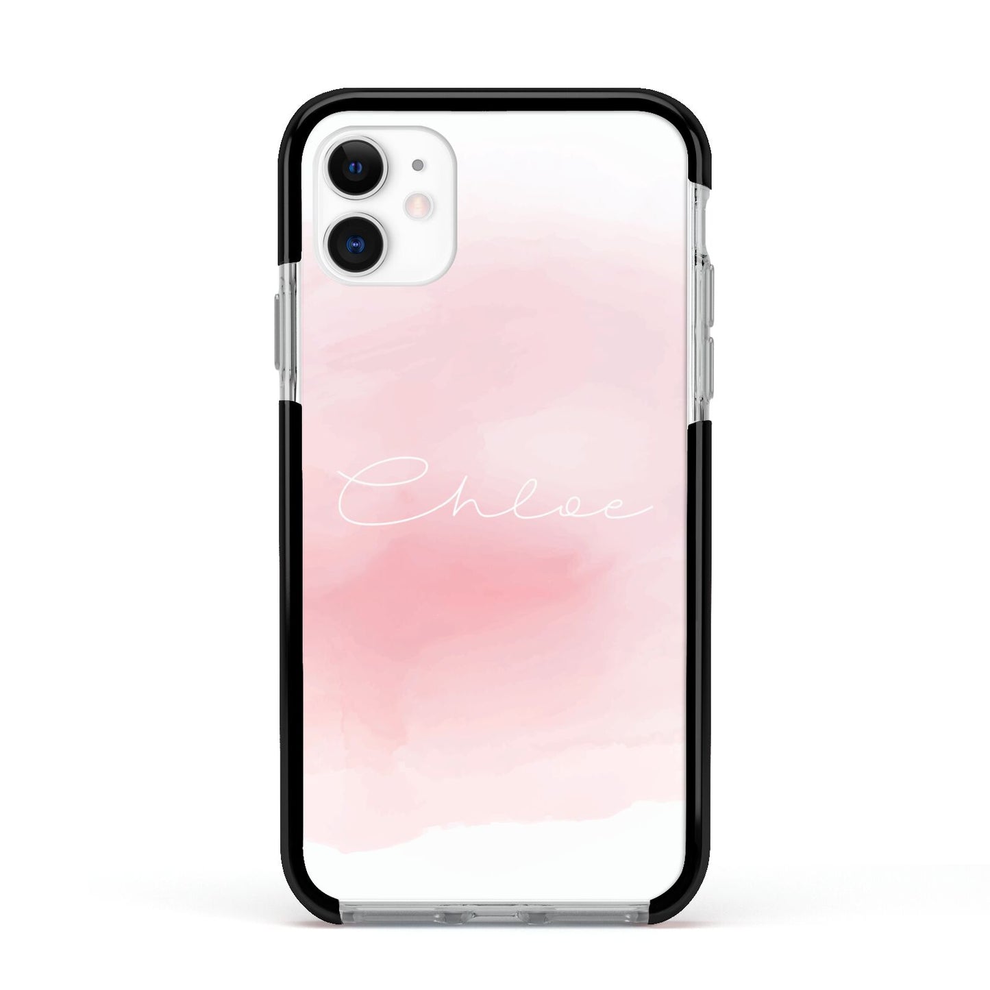 Personalised Handwritten Name Watercolour Apple iPhone 11 in White with Black Impact Case