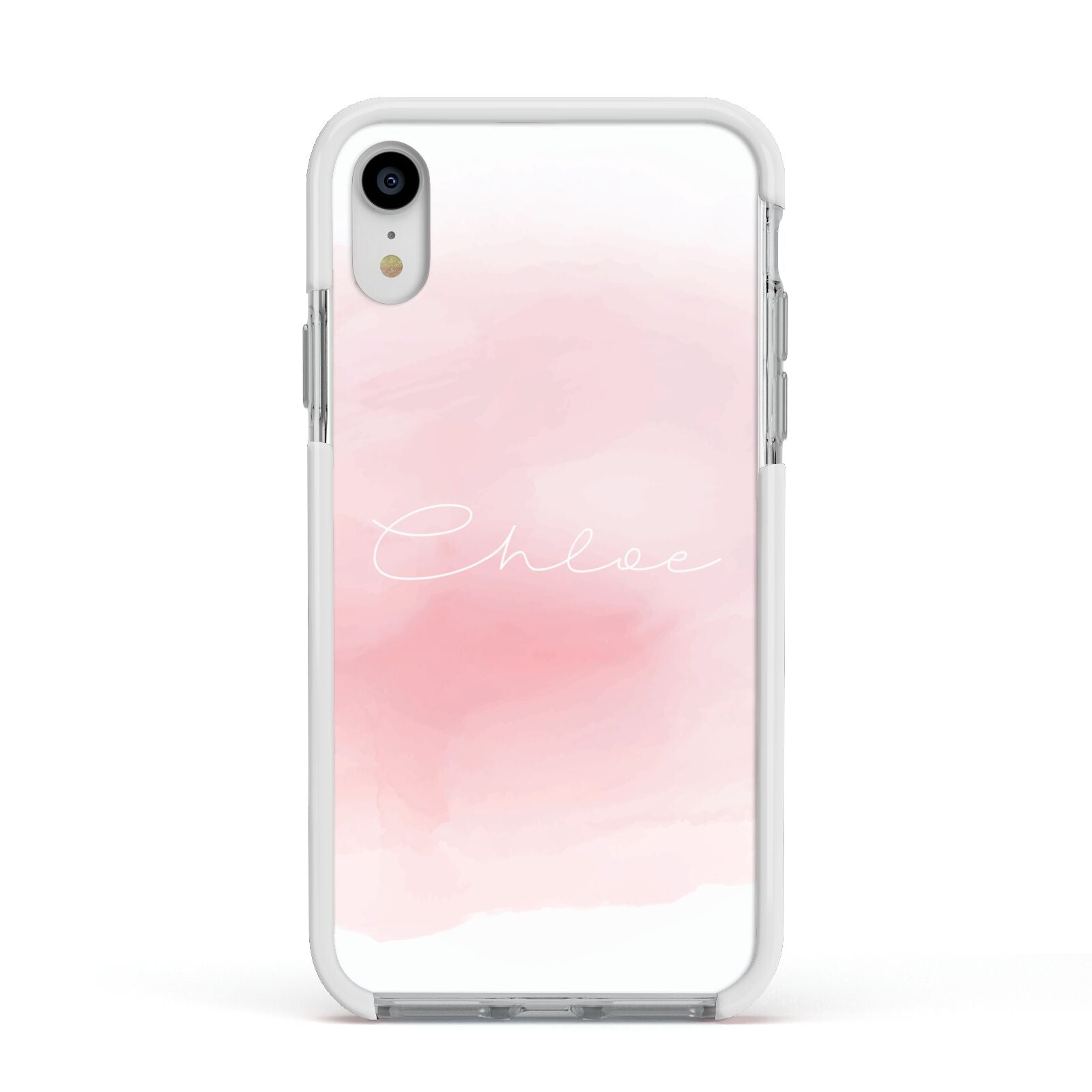 Personalised Handwritten Name Watercolour Apple iPhone XR Impact Case White Edge on Silver Phone