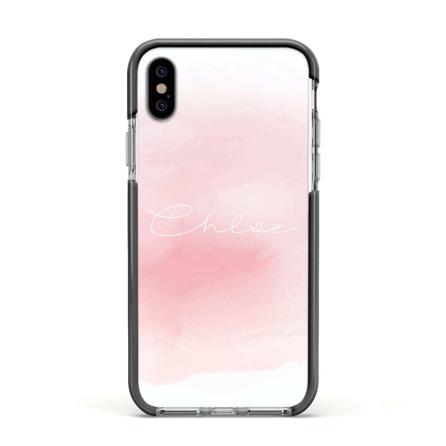Personalised Handwritten Name Watercolour Apple iPhone Xs Impact Case Black Edge on Silver Phone