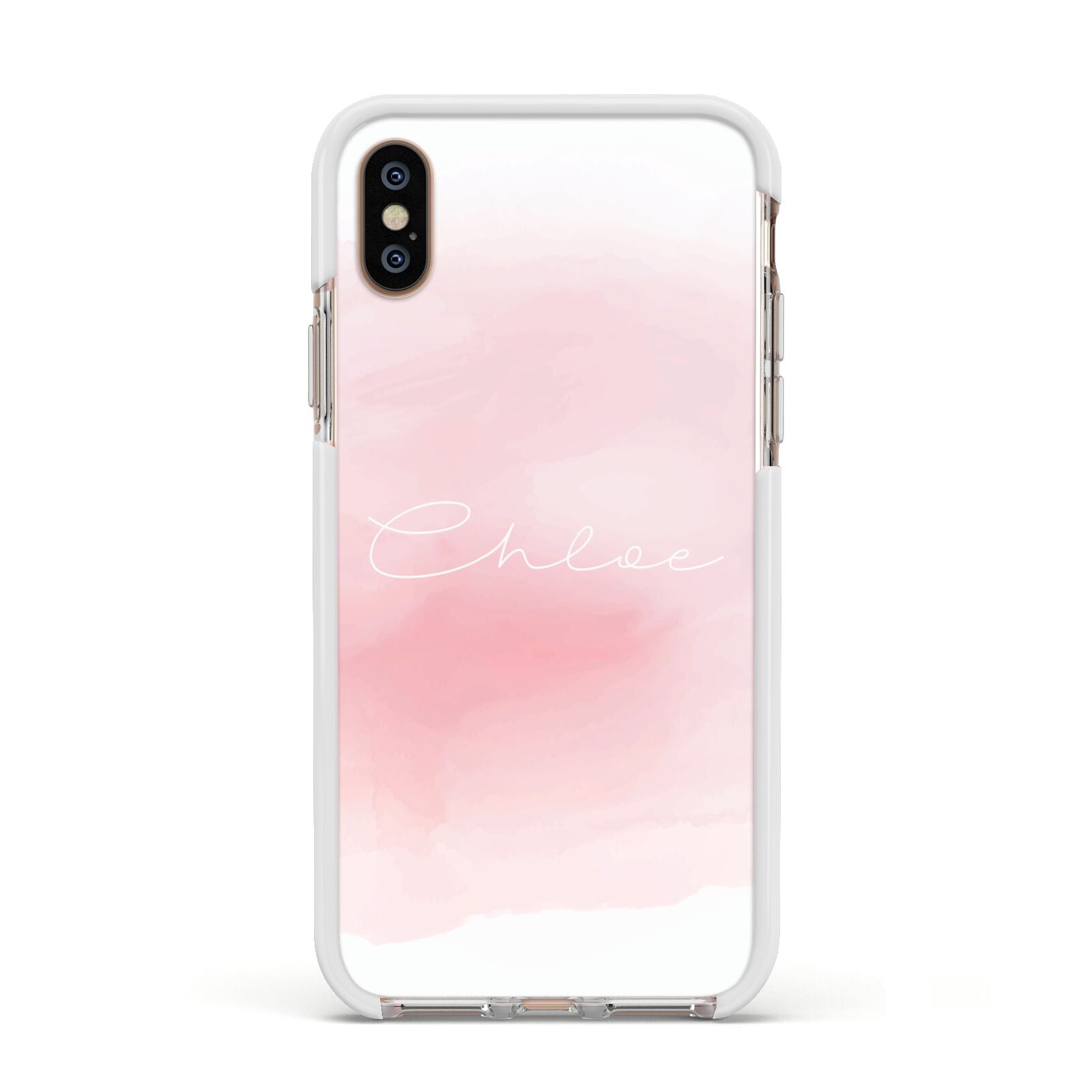 Personalised Handwritten Name Watercolour Apple iPhone Xs Impact Case White Edge on Gold Phone