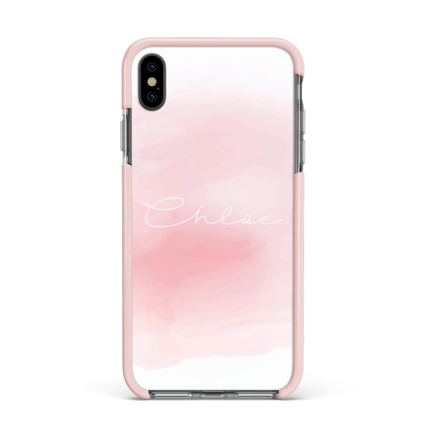 Personalised Handwritten Name Watercolour Apple iPhone Xs Max Impact Case Pink Edge on Black Phone
