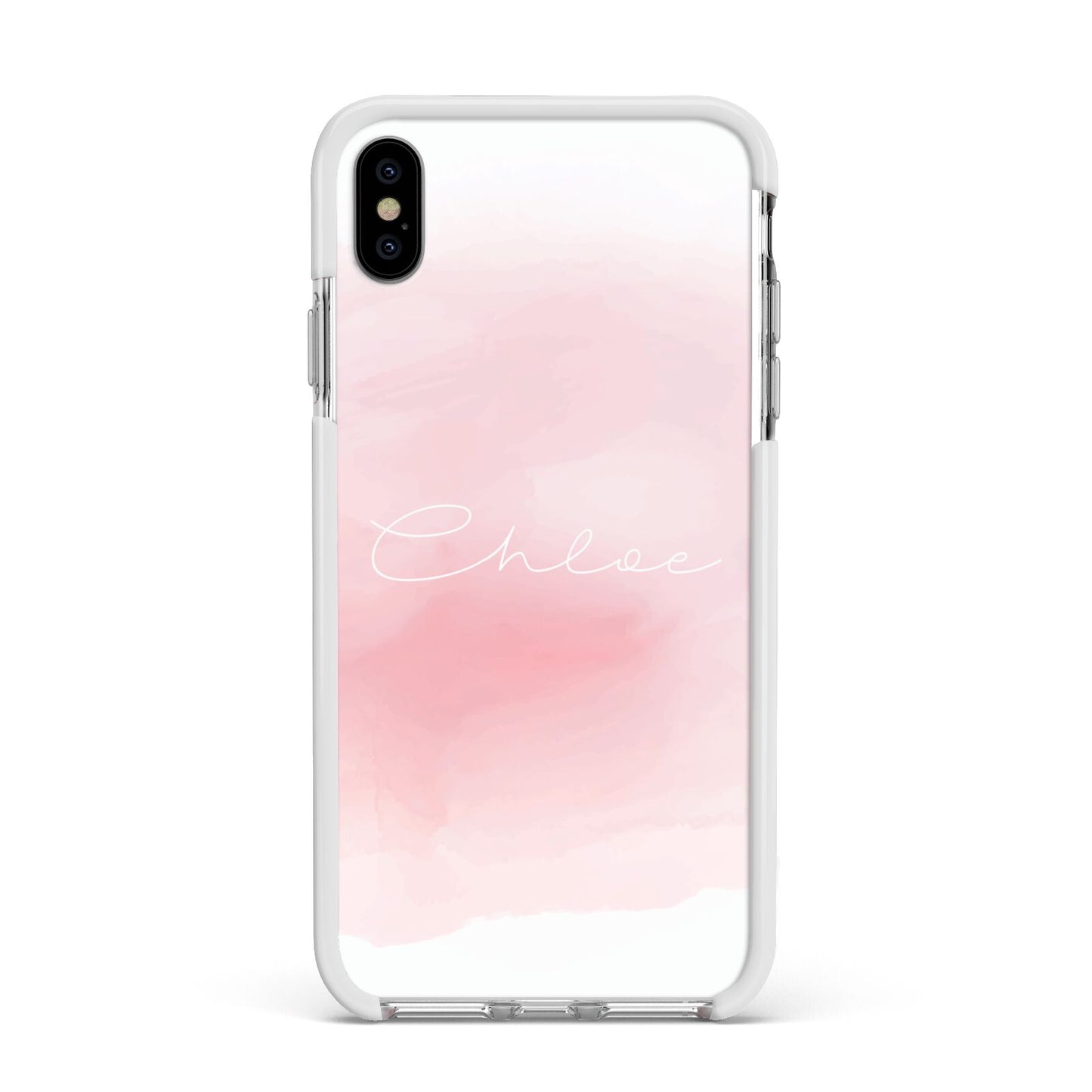 Personalised Handwritten Name Watercolour Apple iPhone Xs Max Impact Case White Edge on Silver Phone