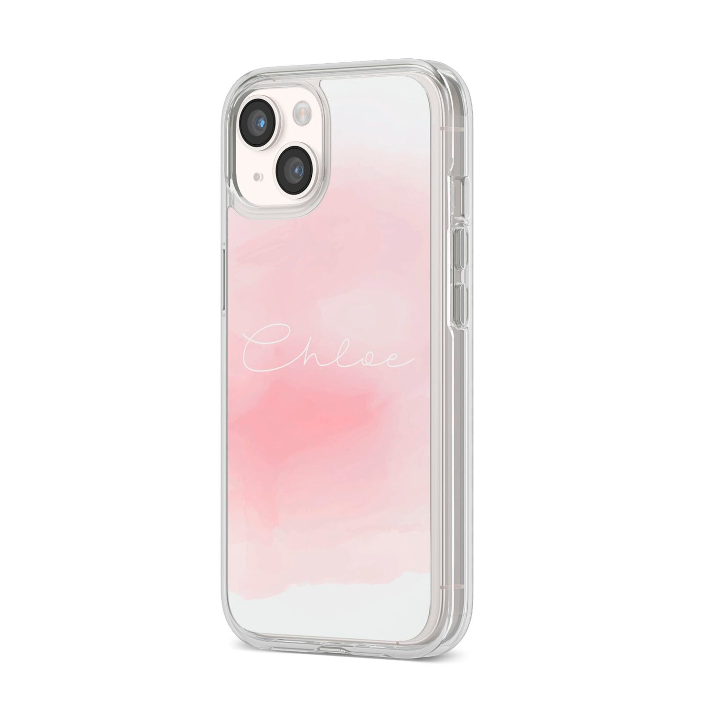 Personalised Handwritten Name Watercolour iPhone 14 Clear Tough Case Starlight Angled Image