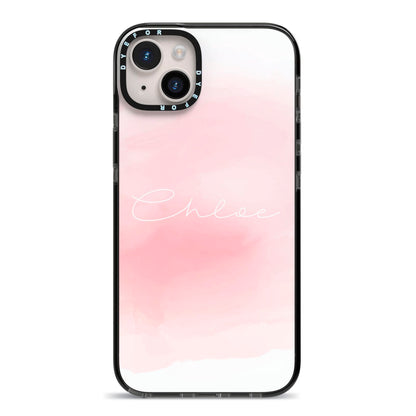 Personalised Handwritten Name Watercolour iPhone 14 Plus Black Impact Case on Silver phone