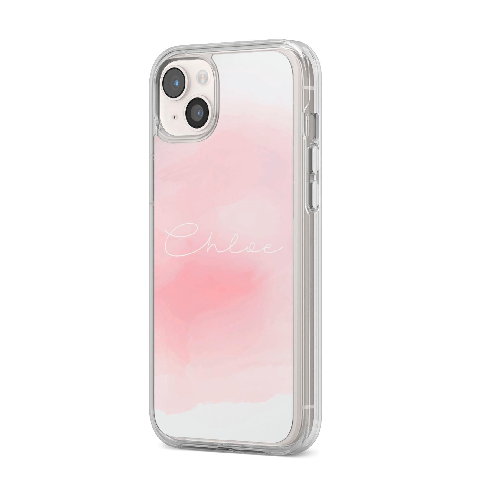 Personalised Handwritten Name Watercolour iPhone 14 Plus Clear Tough Case Starlight Angled Image