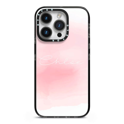 Personalised Handwritten Name Watercolour iPhone 14 Pro Black Impact Case on Silver phone
