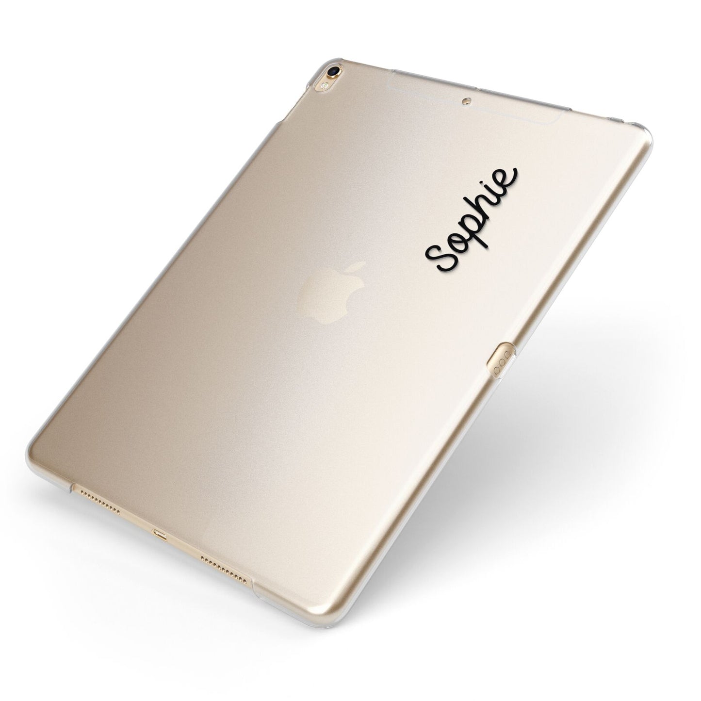 Personalised Handwritten Small Name Custom Clear Apple iPad Case on Gold iPad Side View