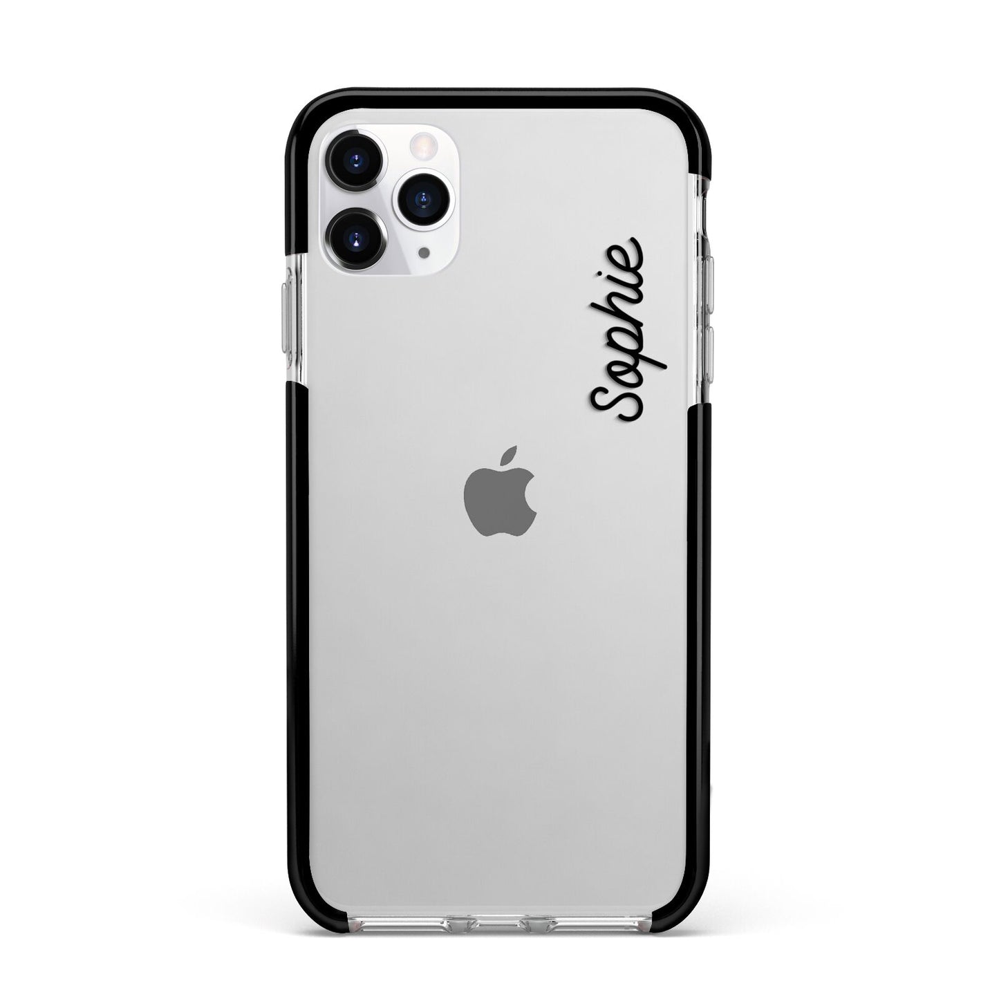 Personalised Handwritten Small Name Custom Clear Apple iPhone 11 Pro Max in Silver with Black Impact Case