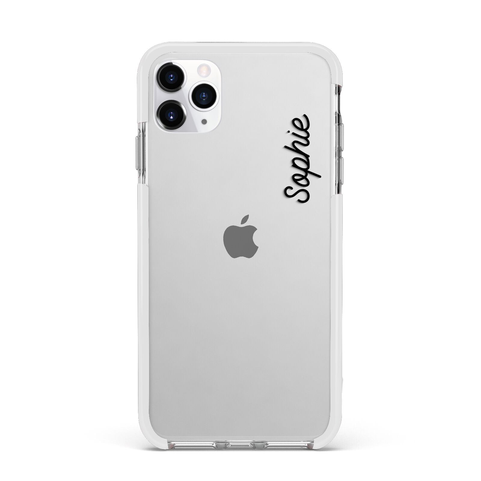 Personalised Handwritten Small Name Custom Clear Apple iPhone 11 Pro Max in Silver with White Impact Case
