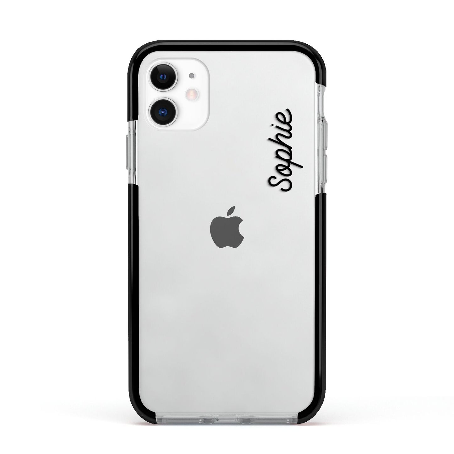 Personalised Handwritten Small Name Custom Clear Apple iPhone 11 in White with Black Impact Case