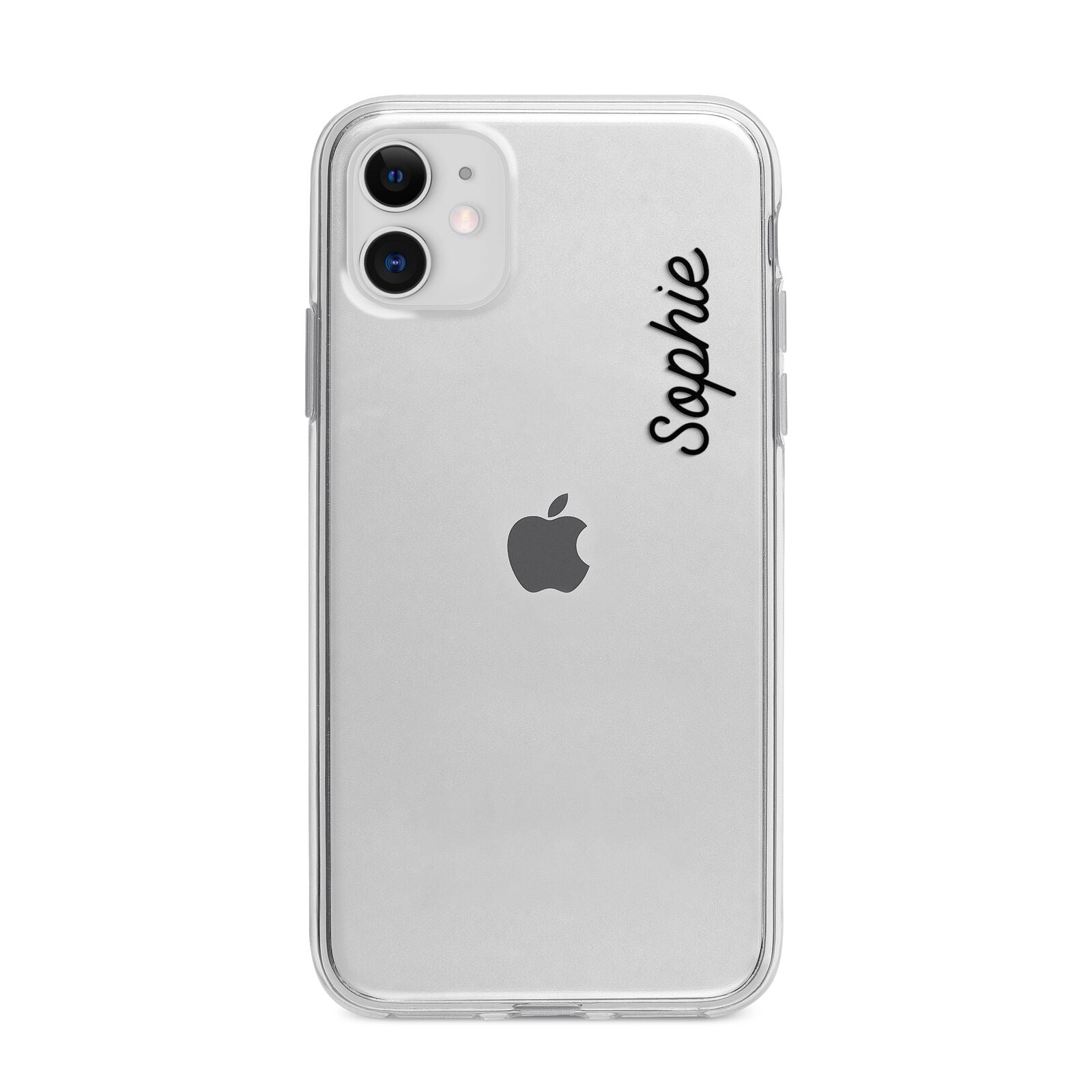 Personalised Handwritten Small Name Custom Clear Apple iPhone 11 in White with Bumper Case