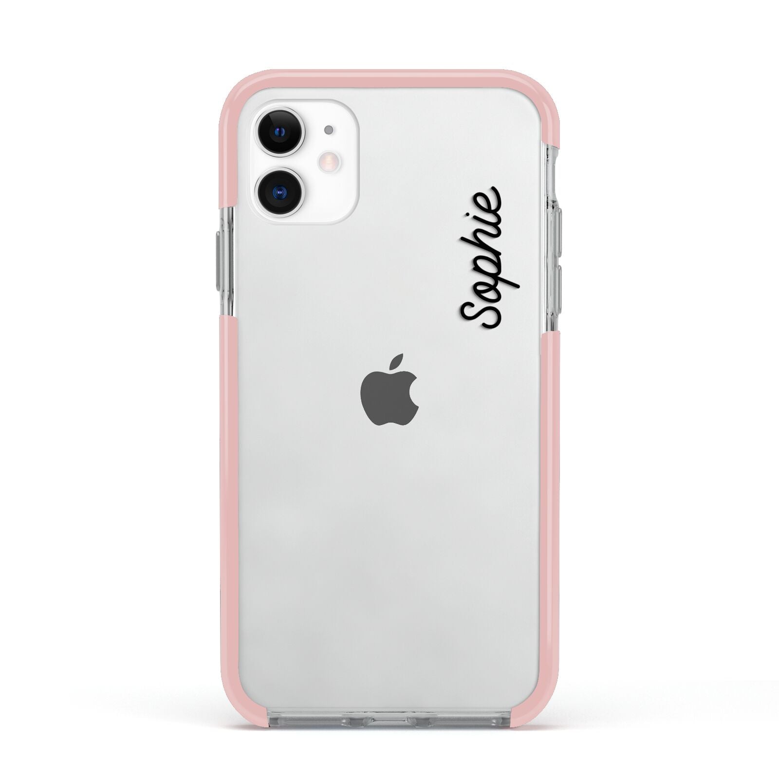 Personalised Handwritten Small Name Custom Clear Apple iPhone 11 in White with Pink Impact Case