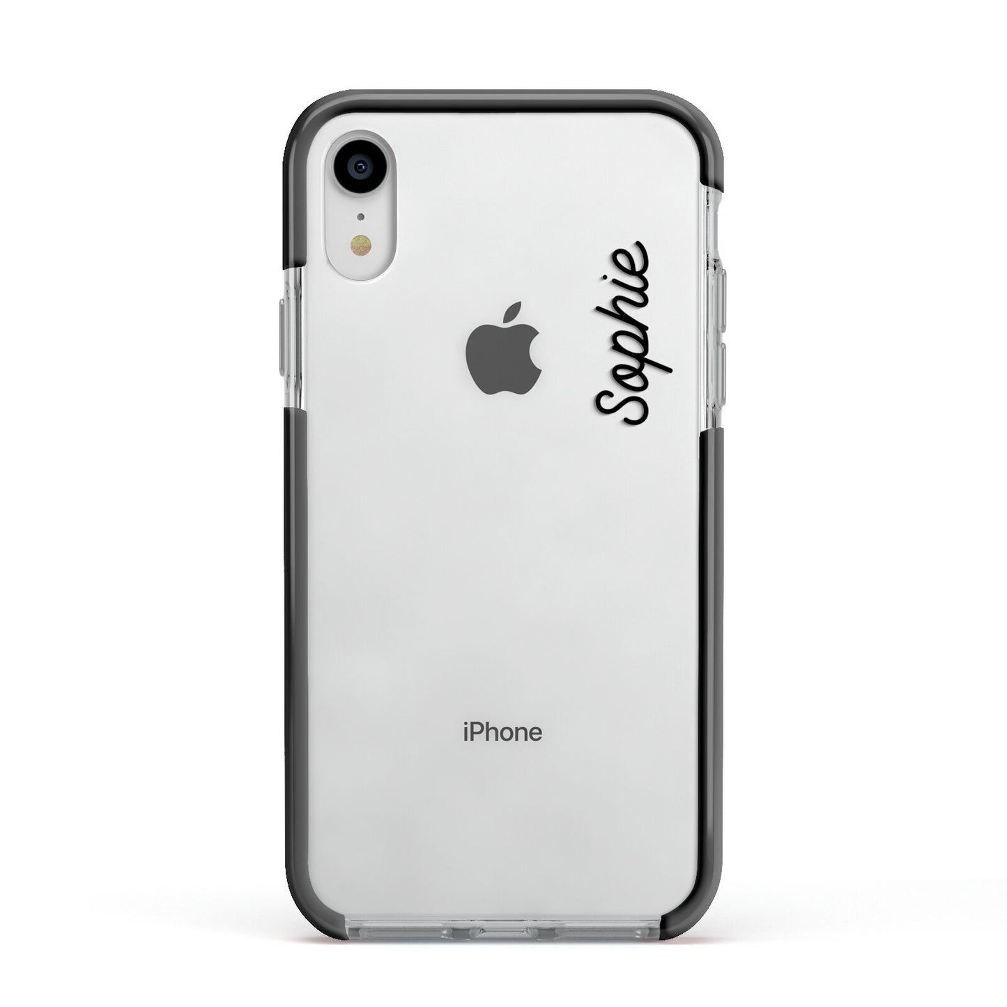Personalised Handwritten Small Name Custom Clear Apple iPhone XR Impact Case Black Edge on Silver Phone