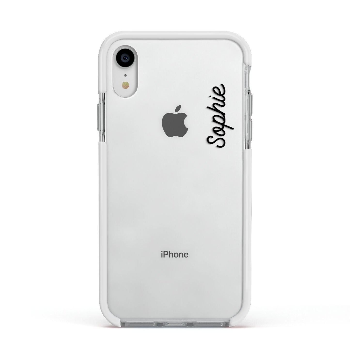 Personalised Handwritten Small Name Custom Clear Apple iPhone XR Impact Case White Edge on Silver Phone