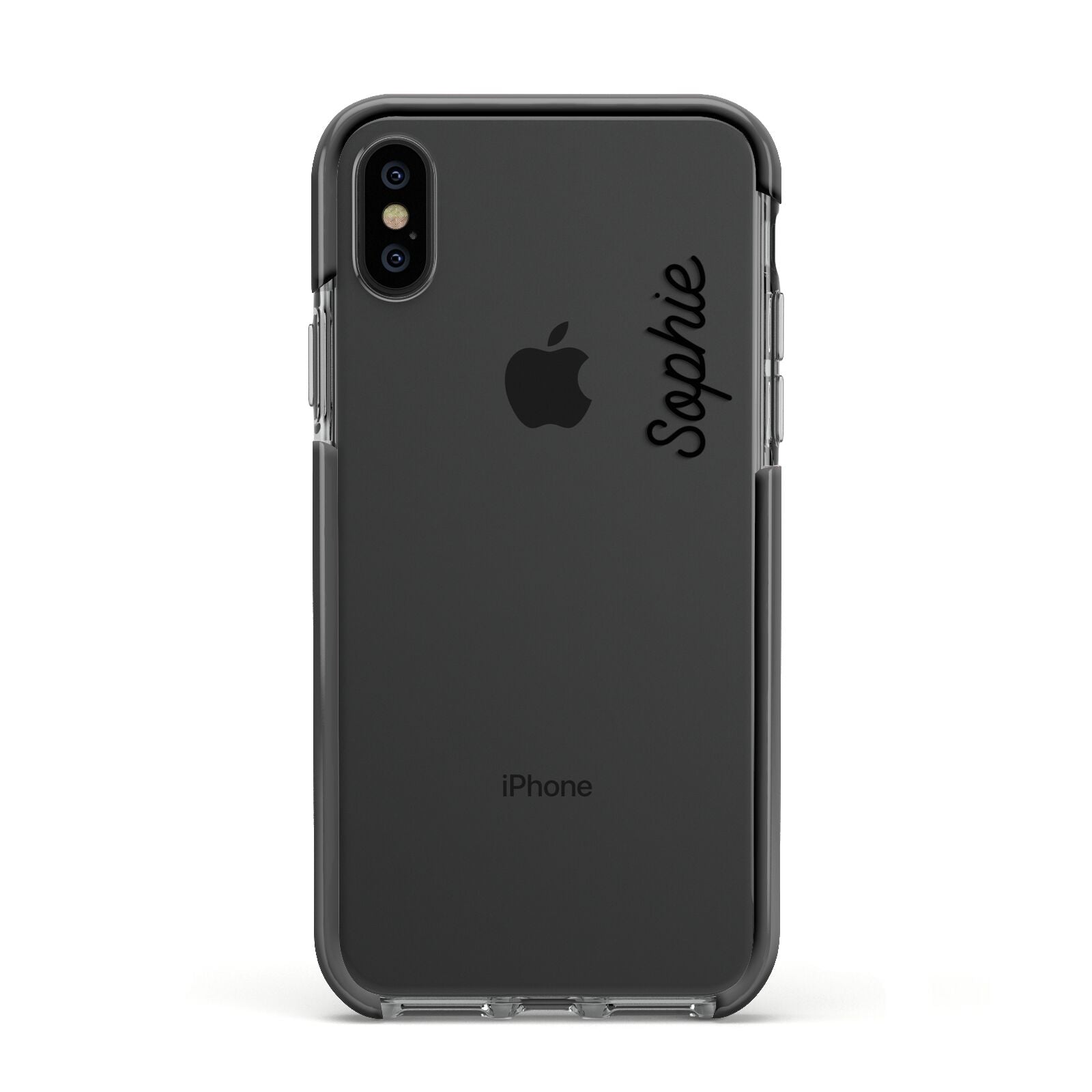 Personalised Handwritten Small Name Custom Clear Apple iPhone Xs Impact Case Black Edge on Black Phone