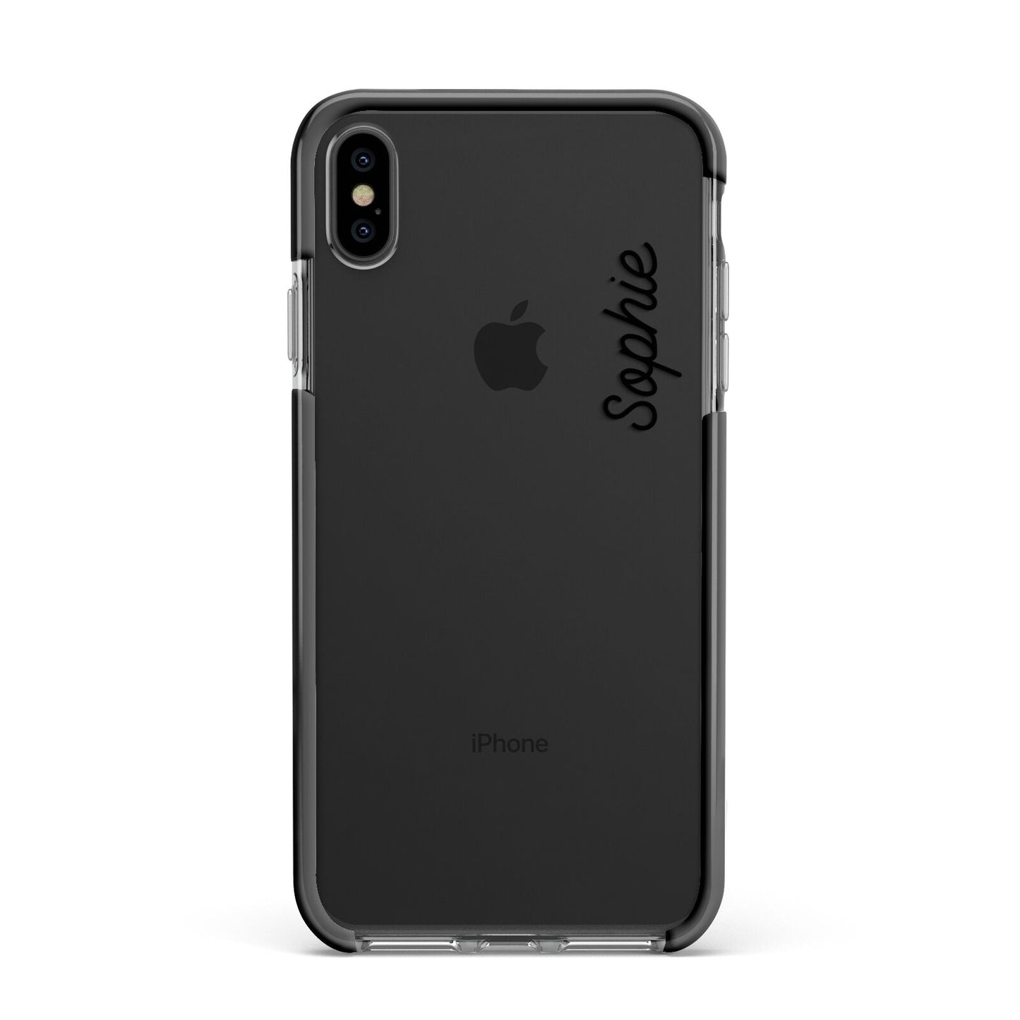 Personalised Handwritten Small Name Custom Clear Apple iPhone Xs Max Impact Case Black Edge on Black Phone