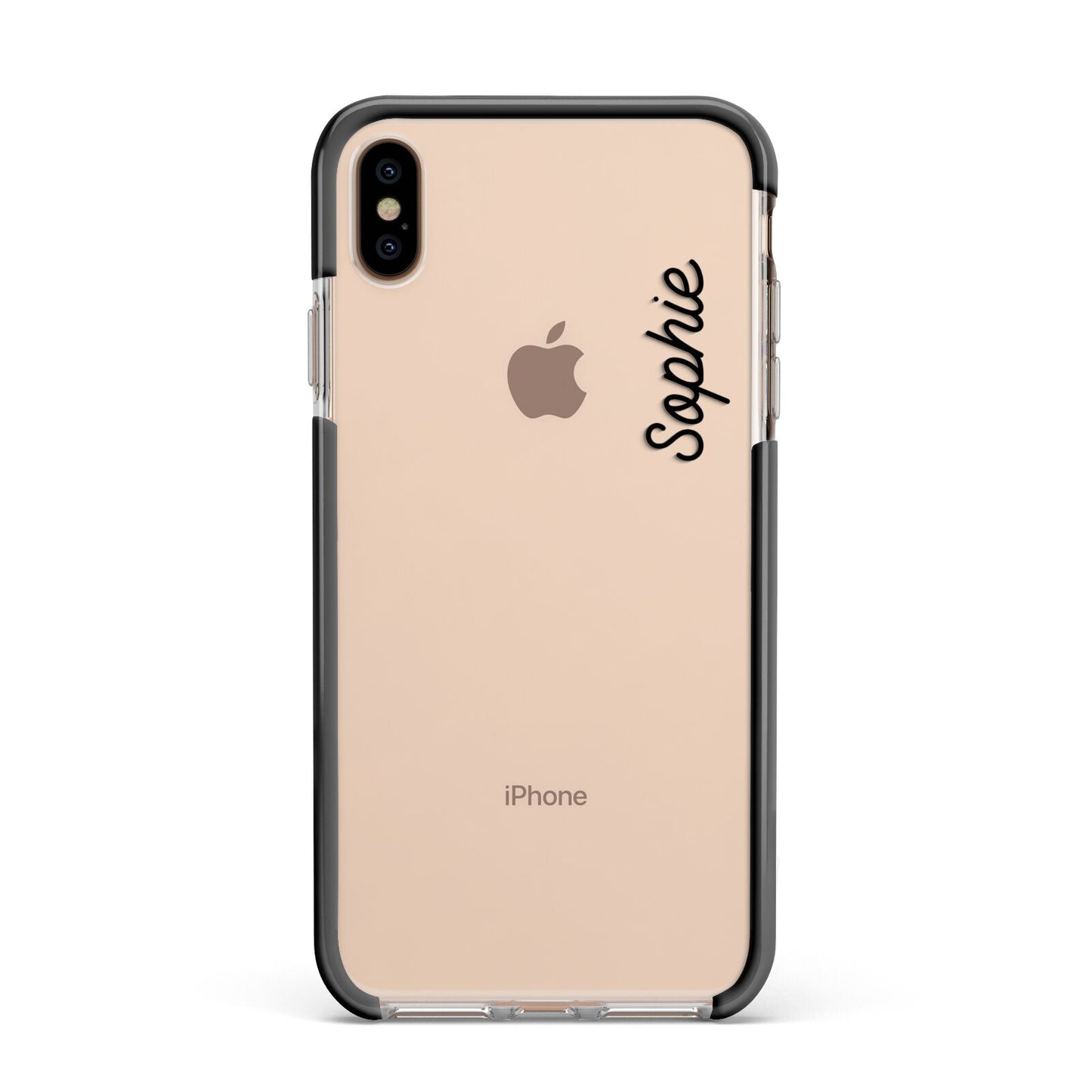 Personalised Handwritten Small Name Custom Clear Apple iPhone Xs Max Impact Case Black Edge on Gold Phone