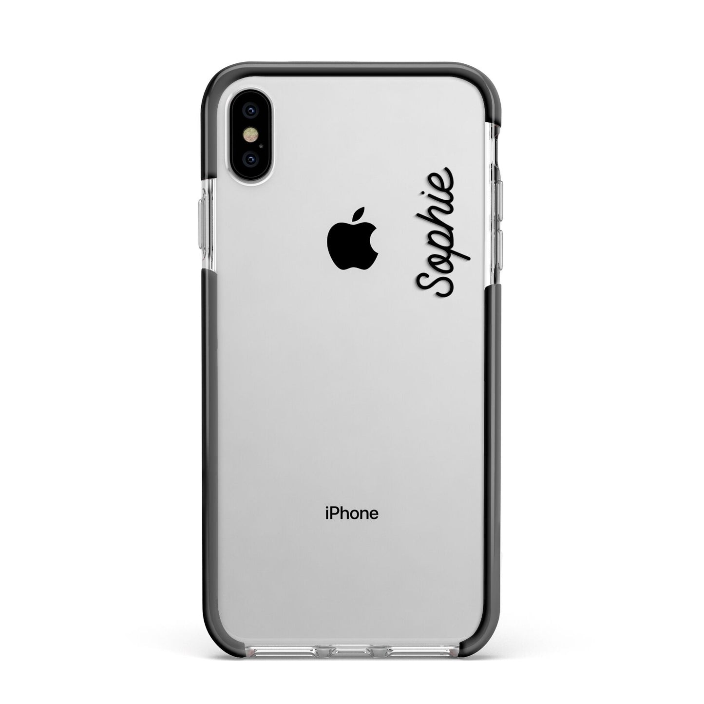Personalised Handwritten Small Name Custom Clear Apple iPhone Xs Max Impact Case Black Edge on Silver Phone
