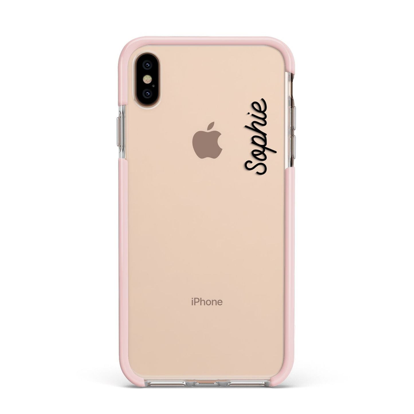 Personalised Handwritten Small Name Custom Clear Apple iPhone Xs Max Impact Case Pink Edge on Gold Phone