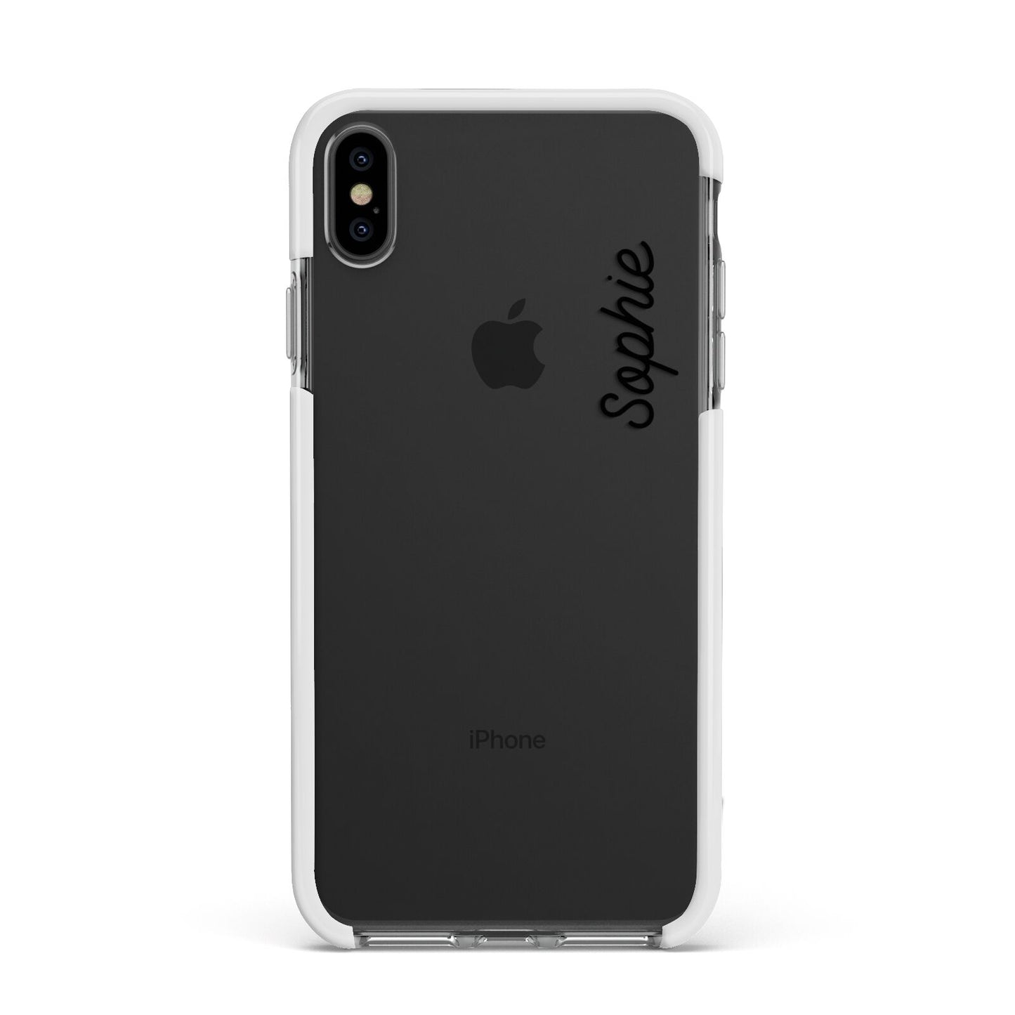 Personalised Handwritten Small Name Custom Clear Apple iPhone Xs Max Impact Case White Edge on Black Phone