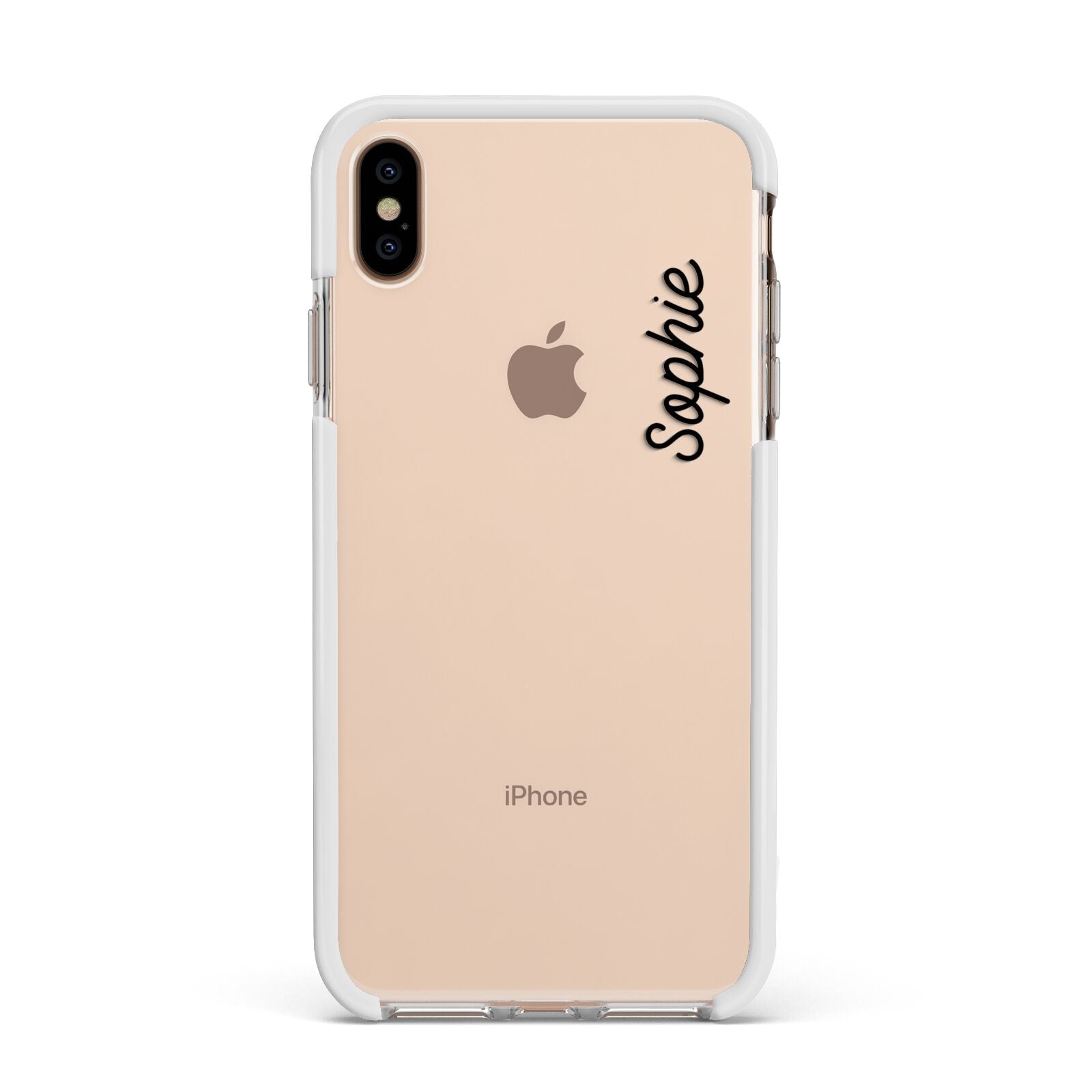 Personalised Handwritten Small Name Custom Clear Apple iPhone Xs Max Impact Case White Edge on Gold Phone