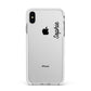 Personalised Handwritten Small Name Custom Clear Apple iPhone Xs Max Impact Case White Edge on Silver Phone