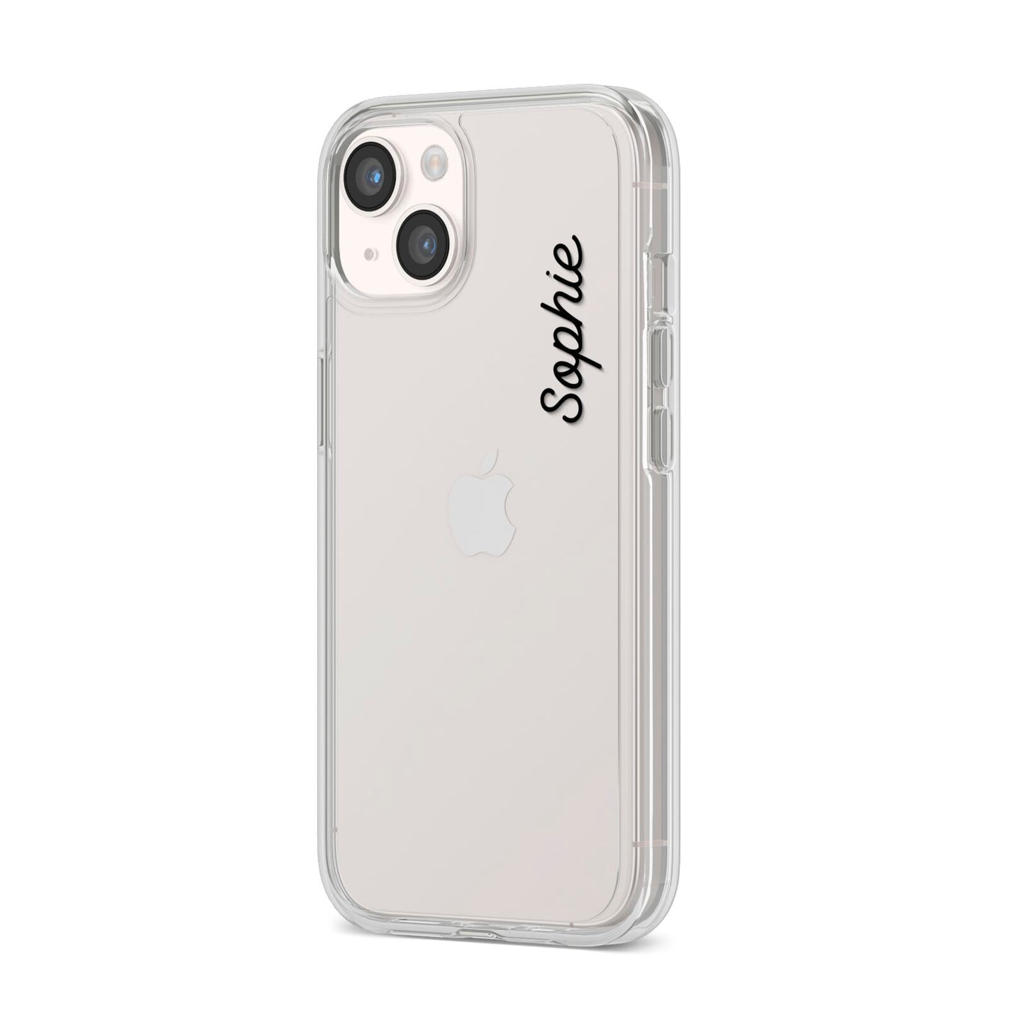 Personalised Handwritten Small Name Custom Clear iPhone 14 Clear Tough Case Starlight Angled Image