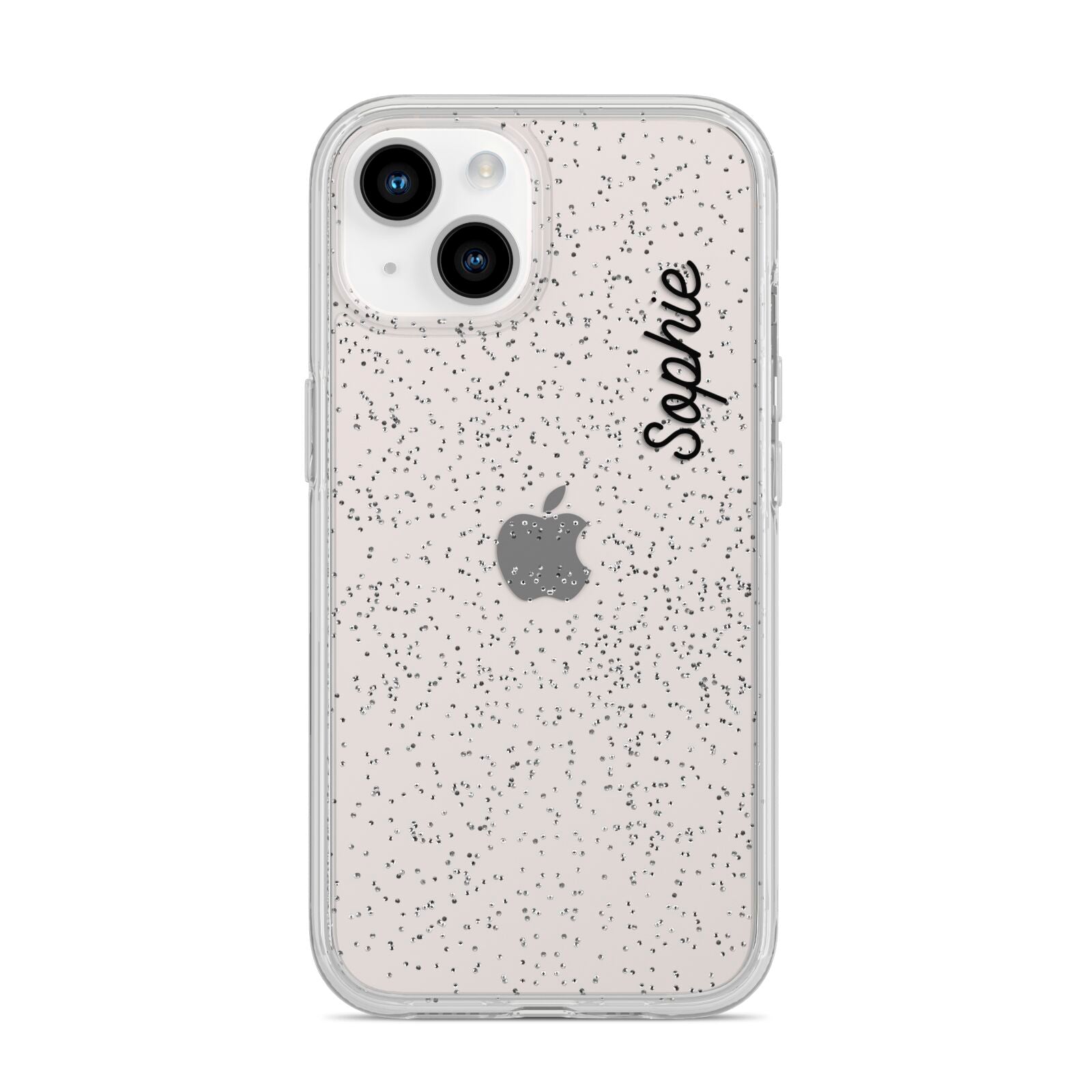 Personalised Handwritten Small Name Custom Clear iPhone 14 Glitter Tough Case Starlight