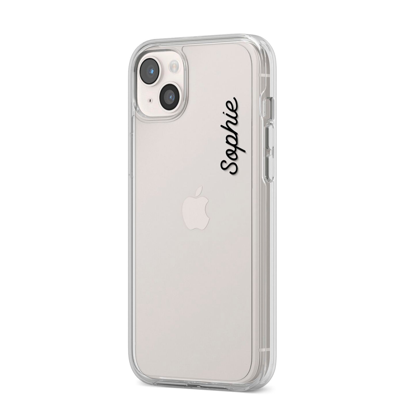 Personalised Handwritten Small Name Custom Clear iPhone 14 Plus Clear Tough Case Starlight Angled Image