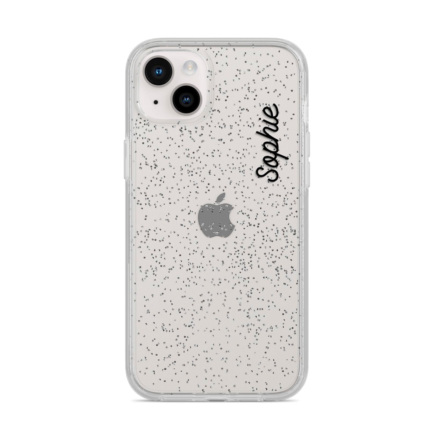 Personalised Handwritten Small Name Custom Clear iPhone 14 Plus Glitter Tough Case Starlight