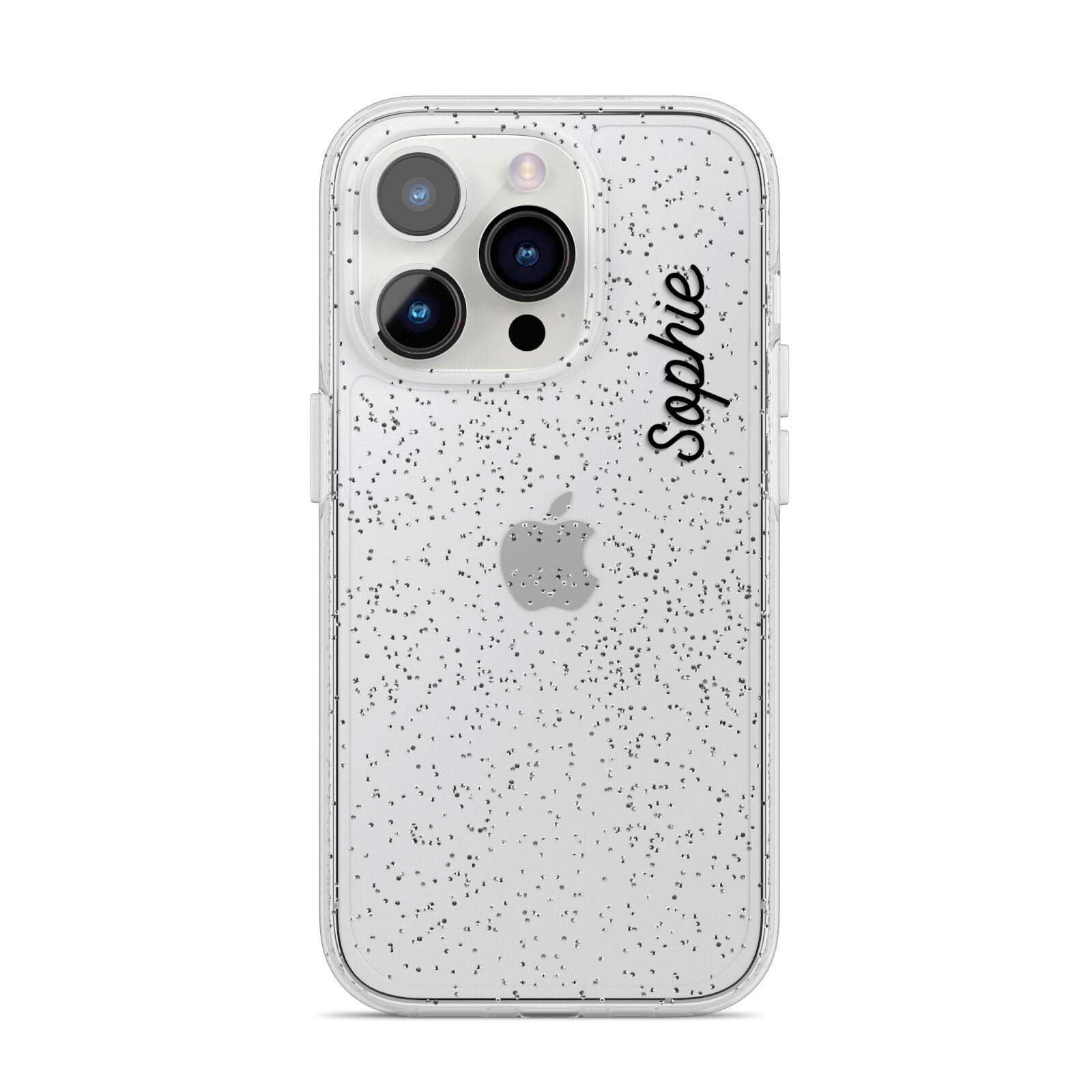 Personalised Handwritten Small Name Custom Clear iPhone 14 Pro Glitter Tough Case Silver